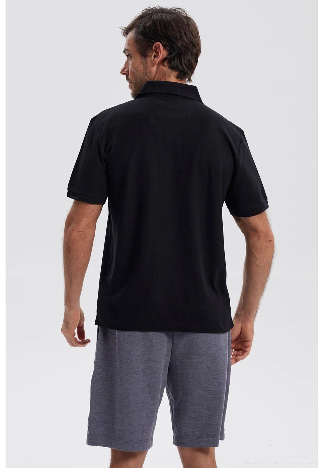 Polera Hombre Piqué Básica Lisa Negro-2