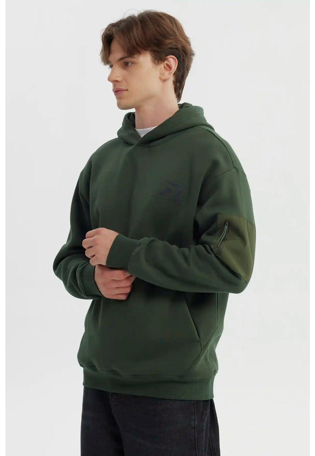 Polerón Hombre Slim Con Gorro Verde Militar-1