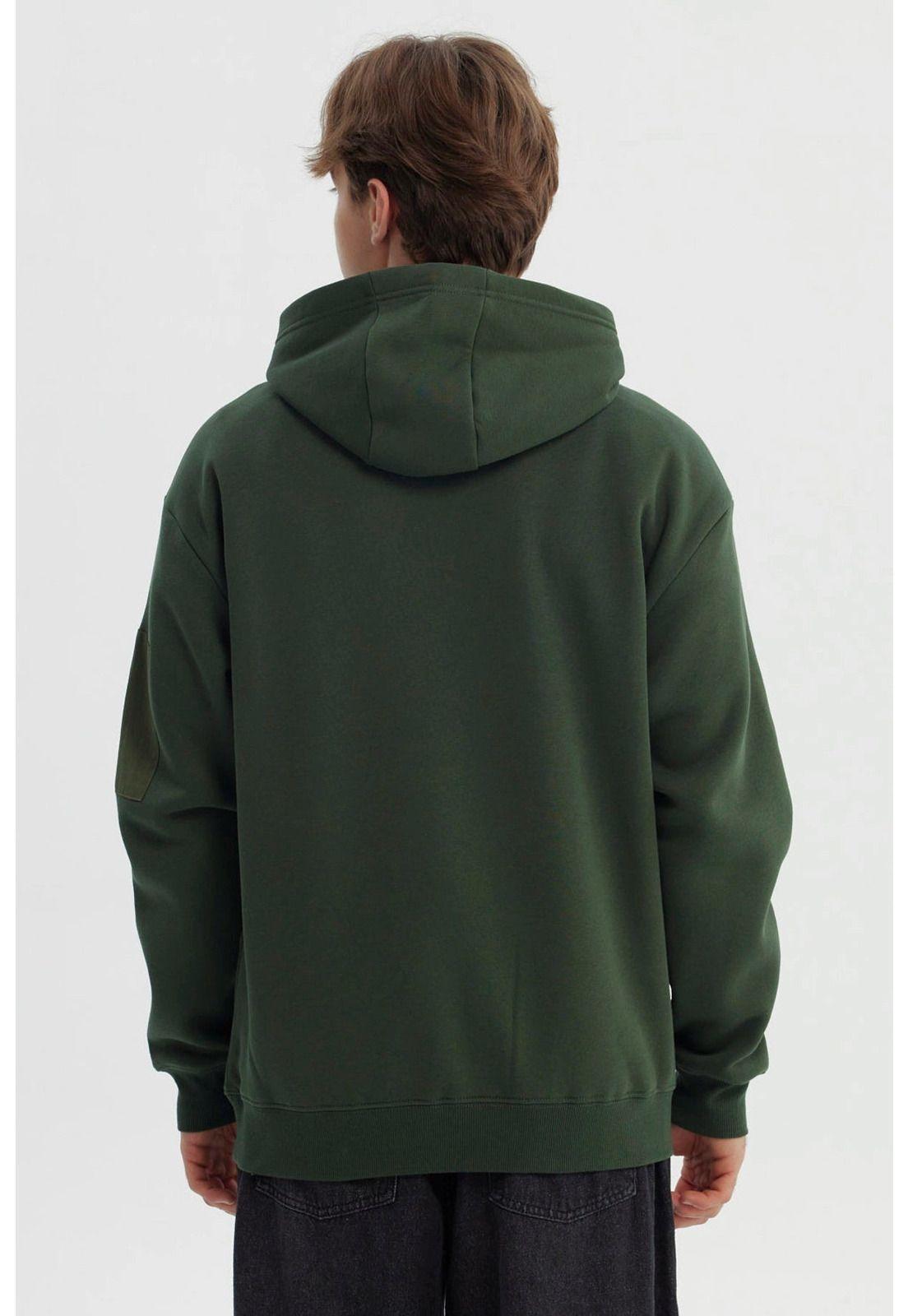 Polerón Hombre Slim Con Gorro Verde Militar-2