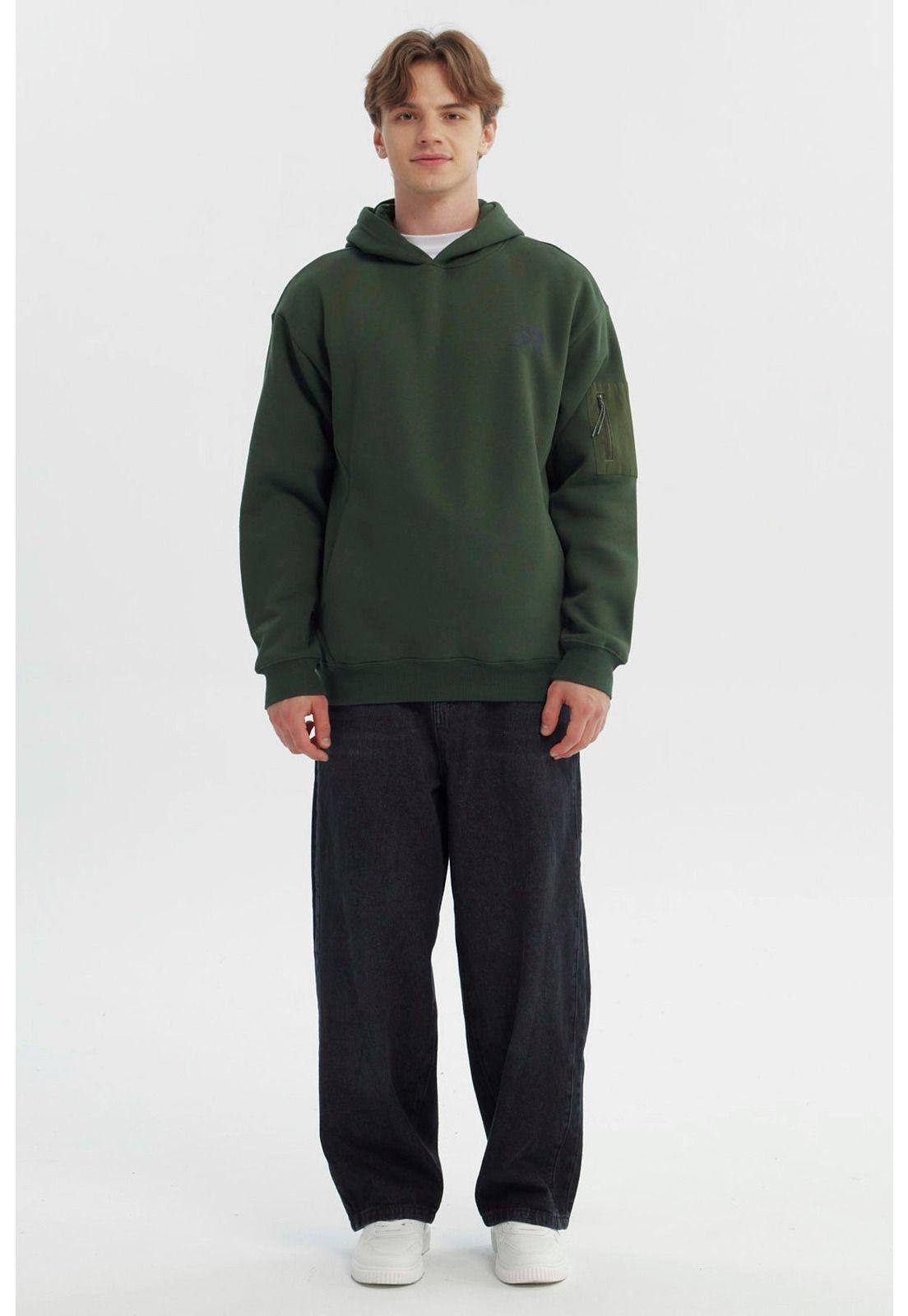 Polerón Hombre Slim Con Gorro Verde Militar-3