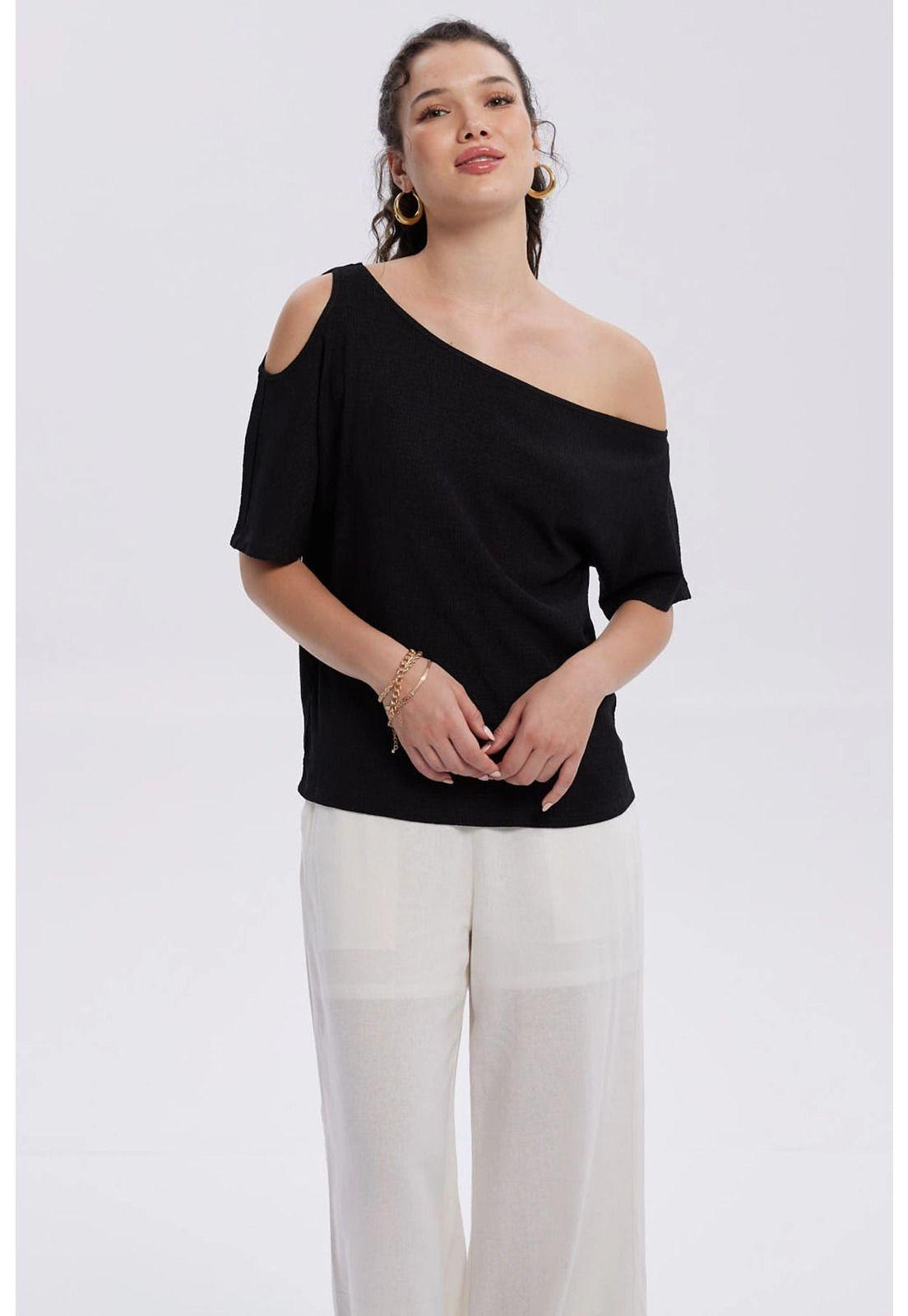 Polera Mujer Cuello Bote Negro-0