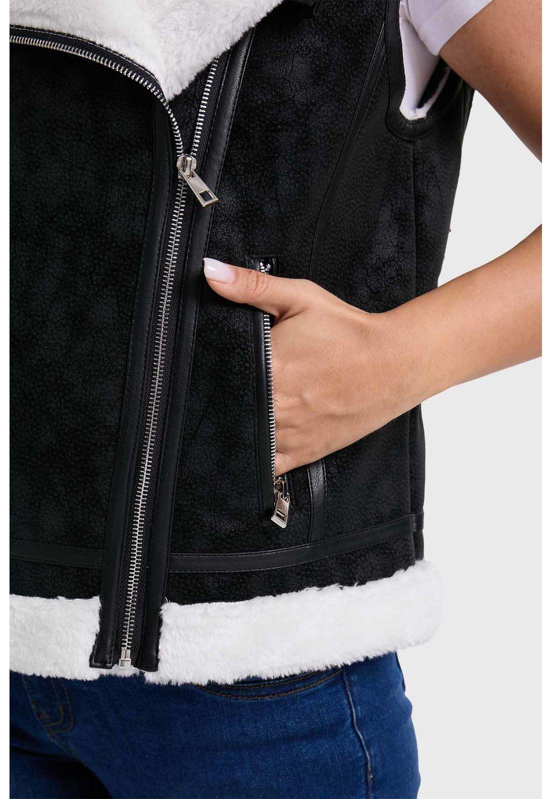 Chaqueta Mujer Efecto Cuero Bonded Negro- ll-2