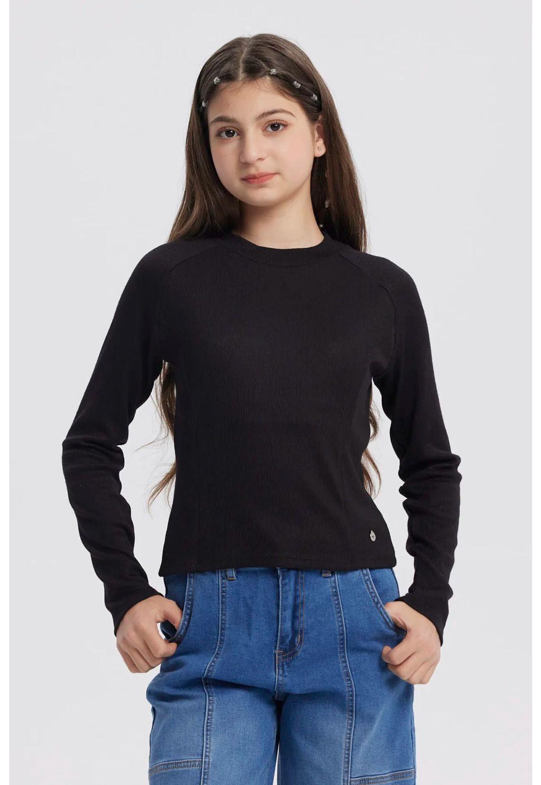 Polera Niña Cuello Alto Parcial Negro-0