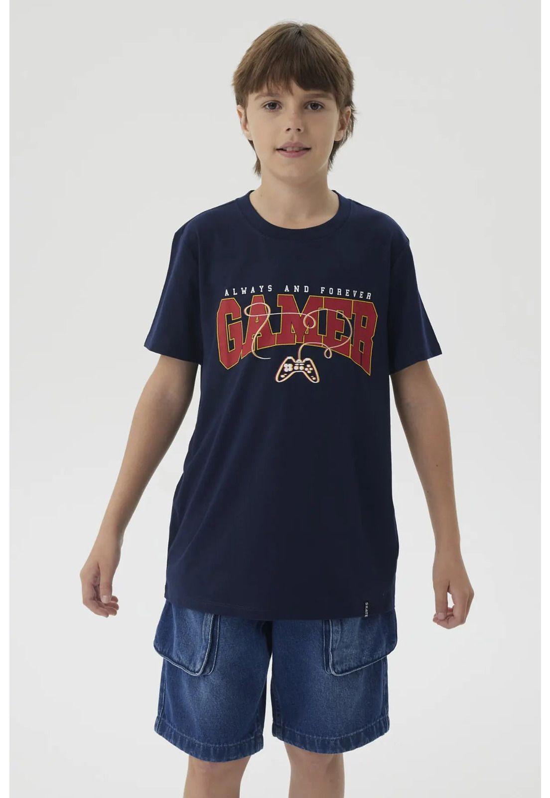 Polera Niño Básica Estampada Azul Oscuro- ll-0