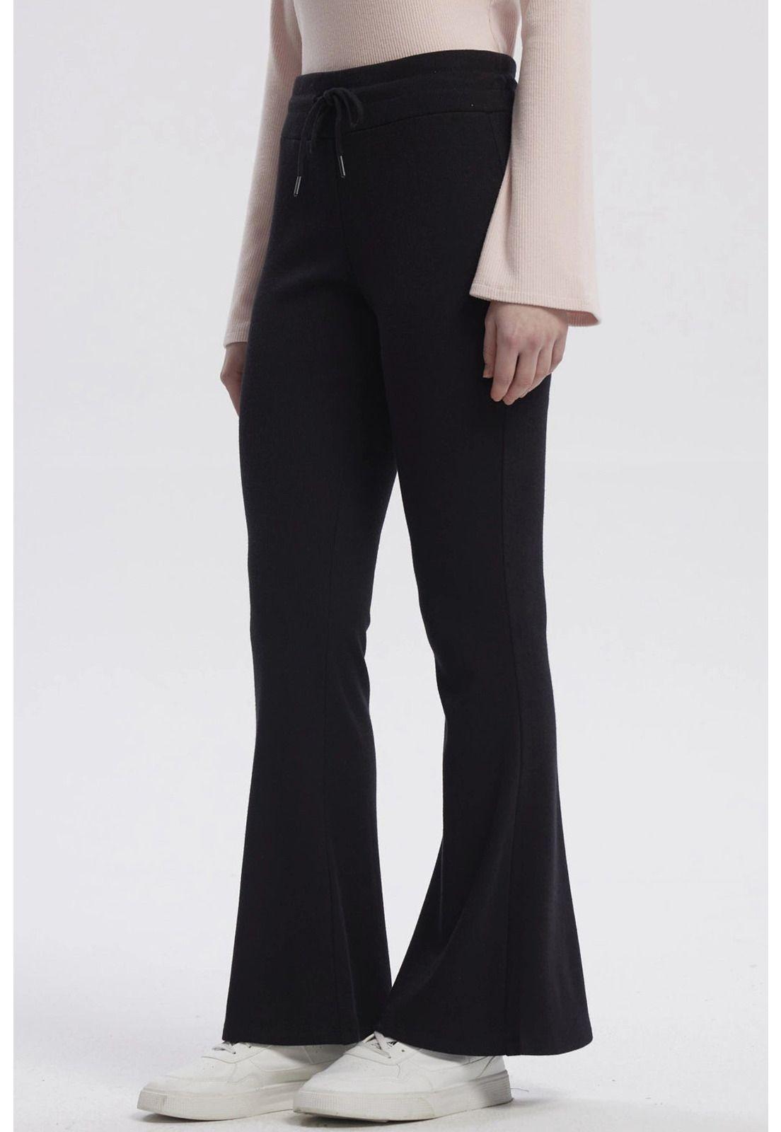 Pantalón Mujer Tejido Flare Negro-1