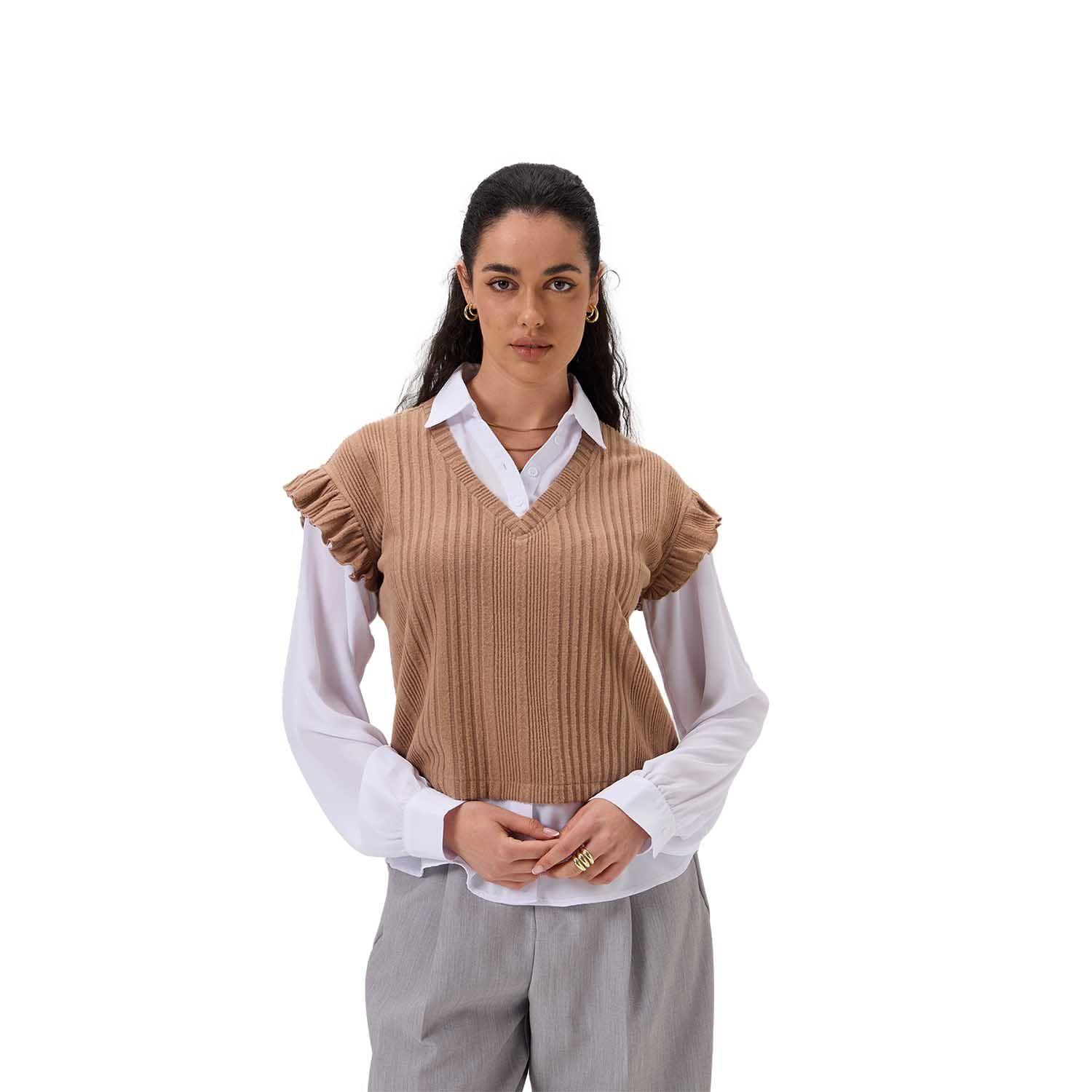 Sweater Mujer Manga Vuelos Beige Fashion's Park-0