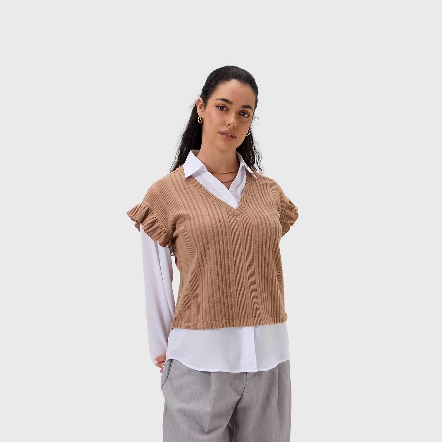 Sweater Mujer Manga Vuelos Beige Fashion's Park-1