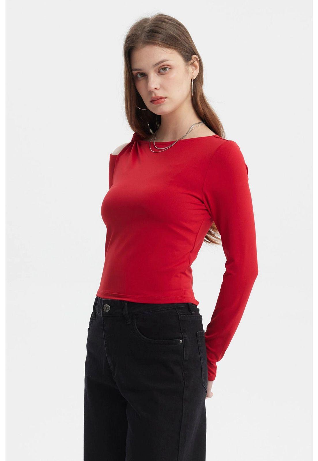 Polera Mujer Nudo Hombro Rojo-1