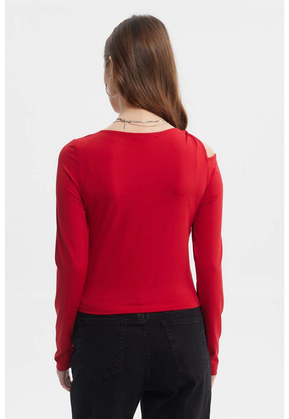 Polera Mujer Nudo Hombro Rojo-2