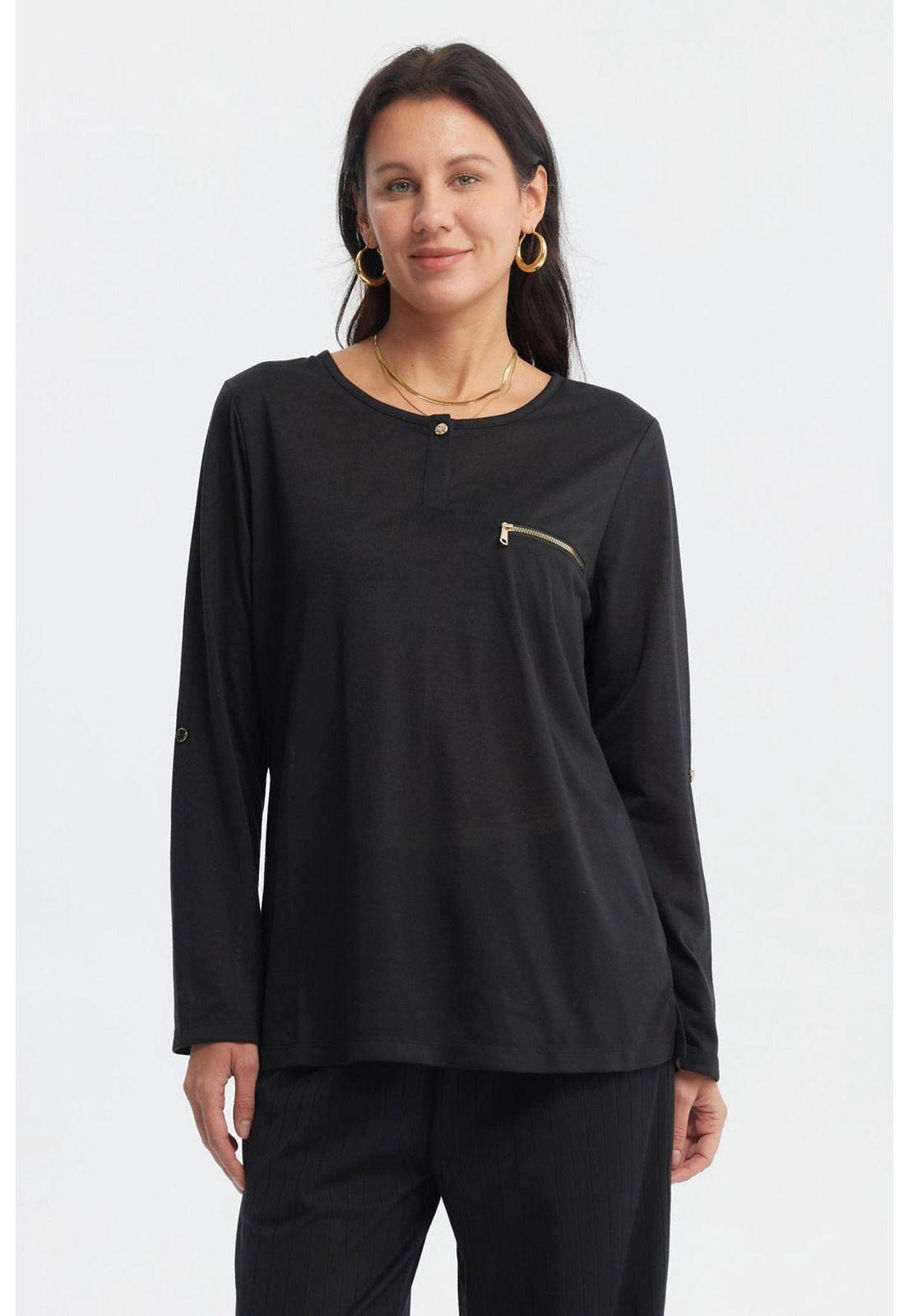 Polera Mujer Aplicación Cierre Negro-0