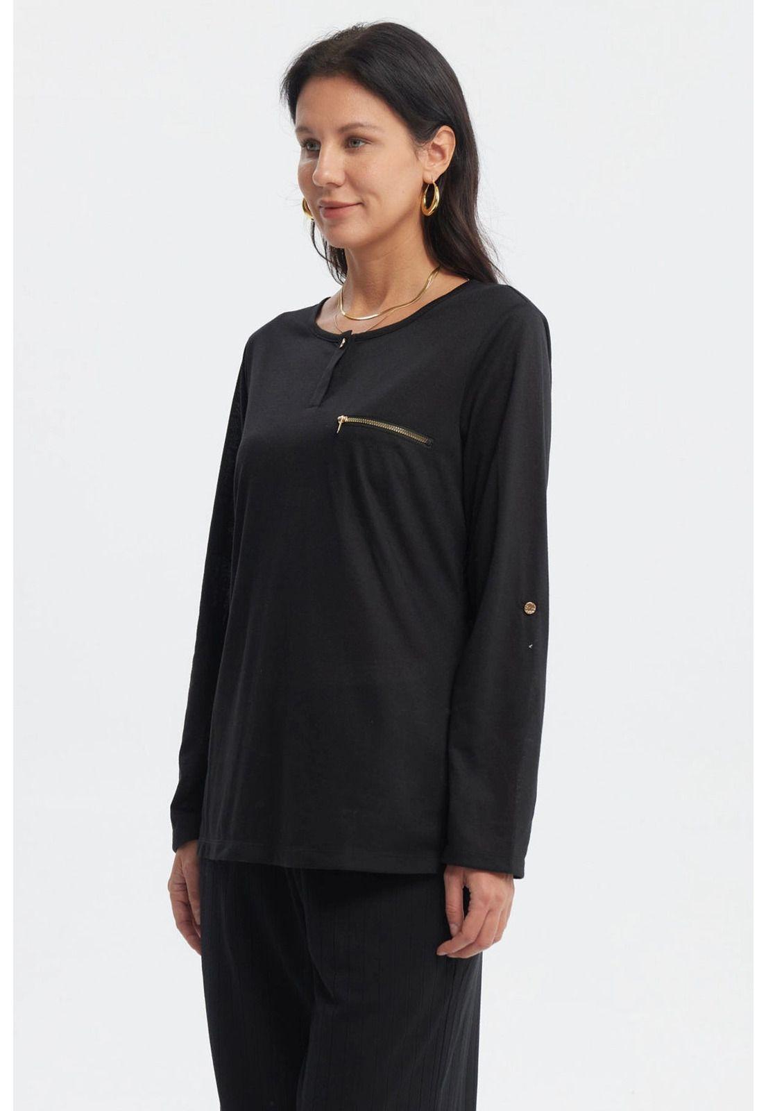 Polera Mujer Aplicación Cierre Negro-1