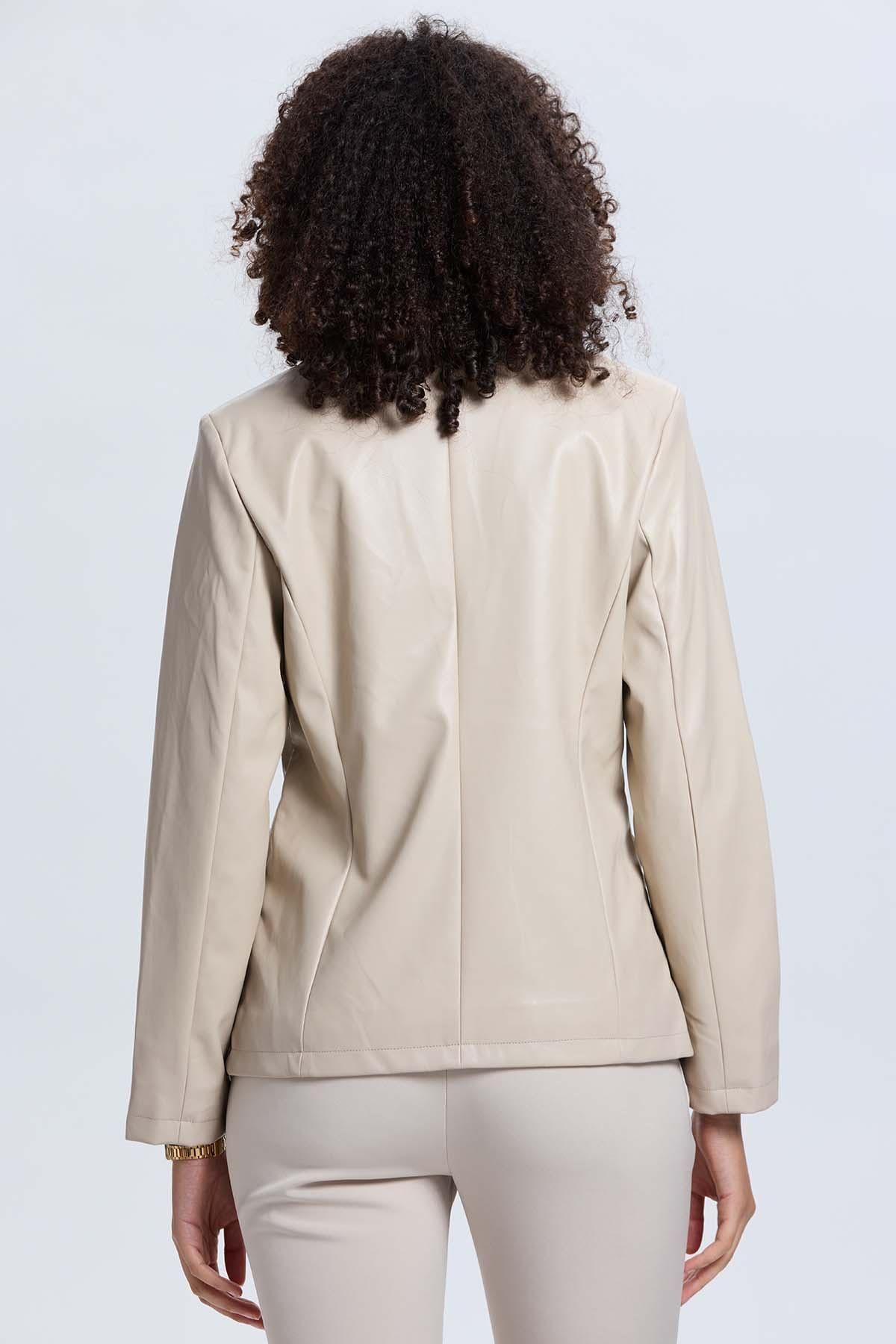 Chaqueta Mujer Efecto Cuero Beige-2