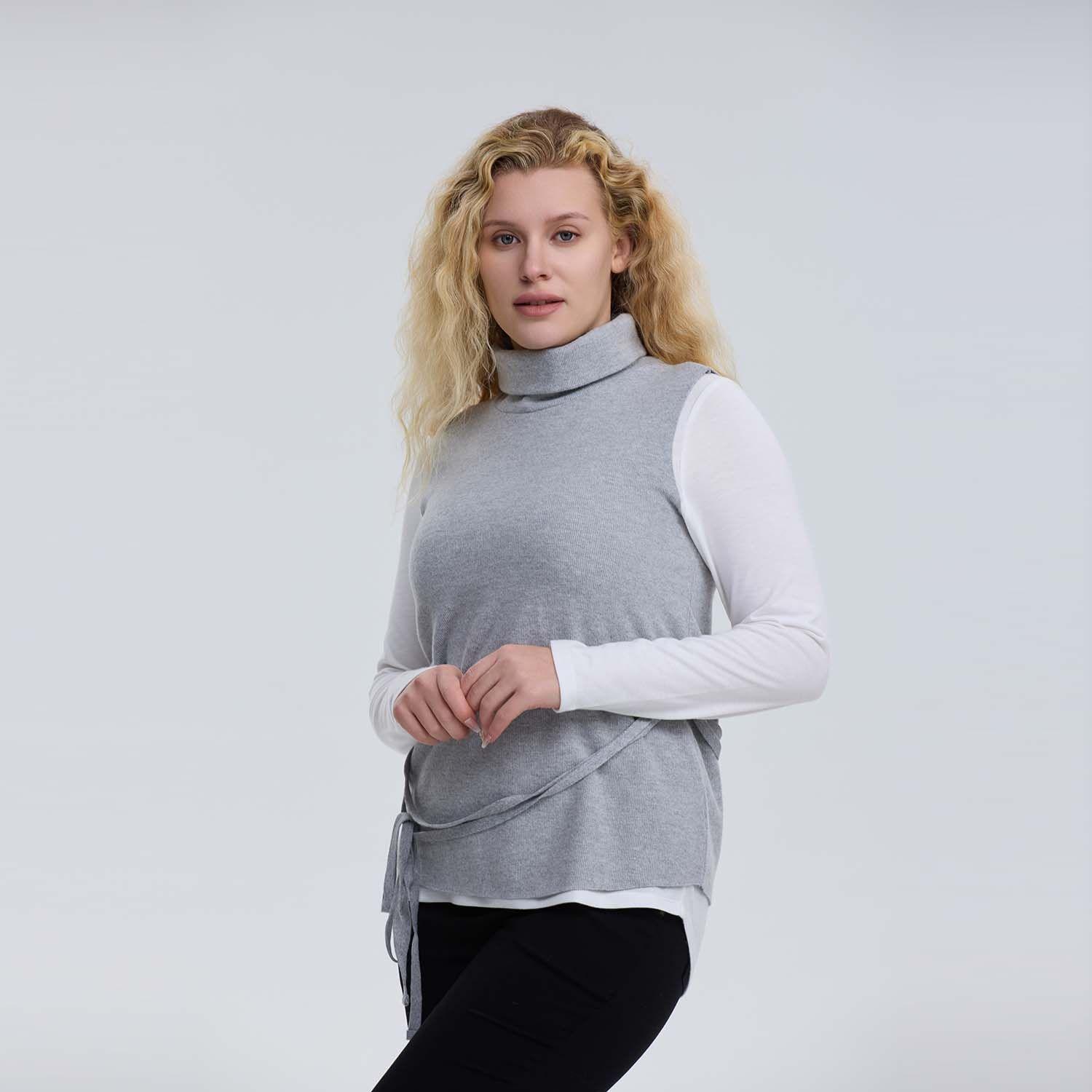 Sweater Mujer Con Amarra Gris Melange-1