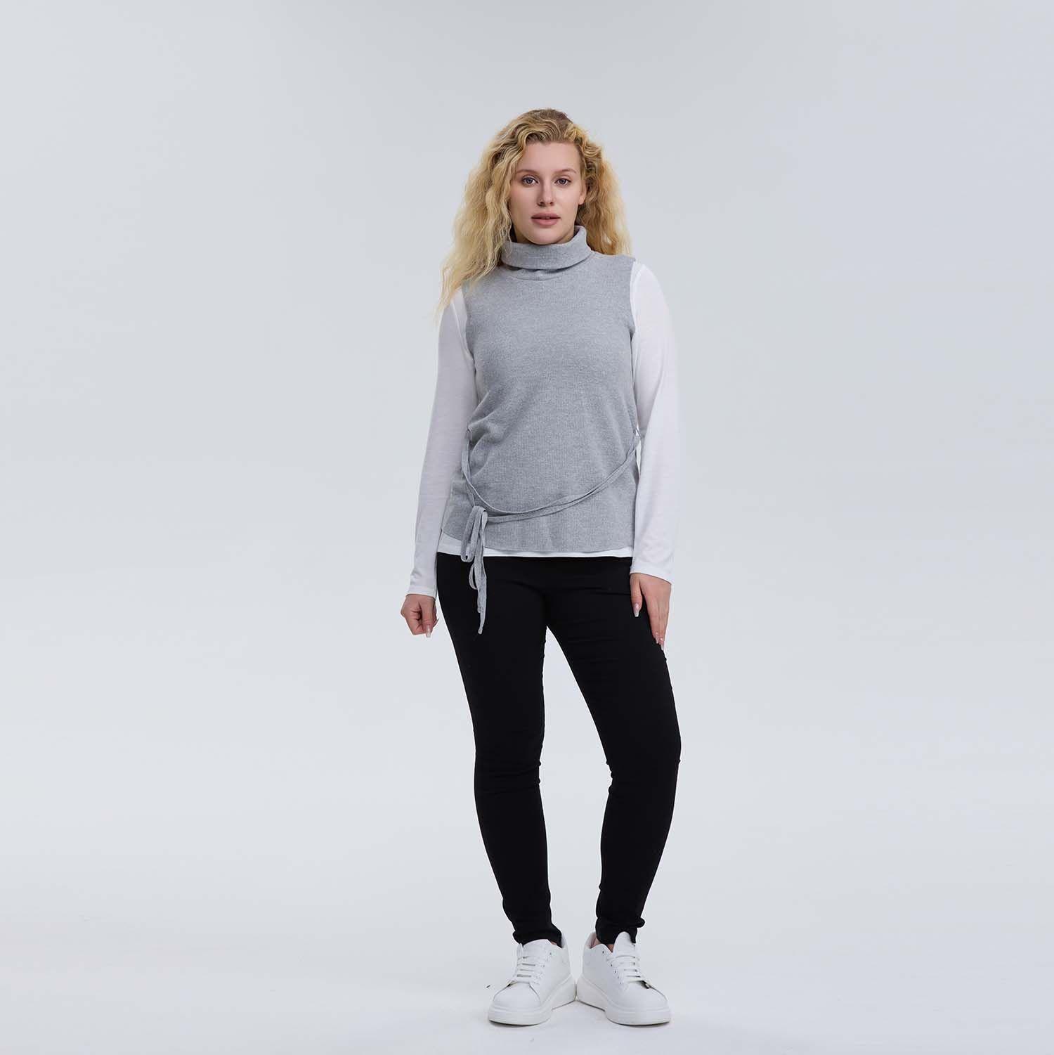 Sweater Mujer Con Amarra Gris Melange-3