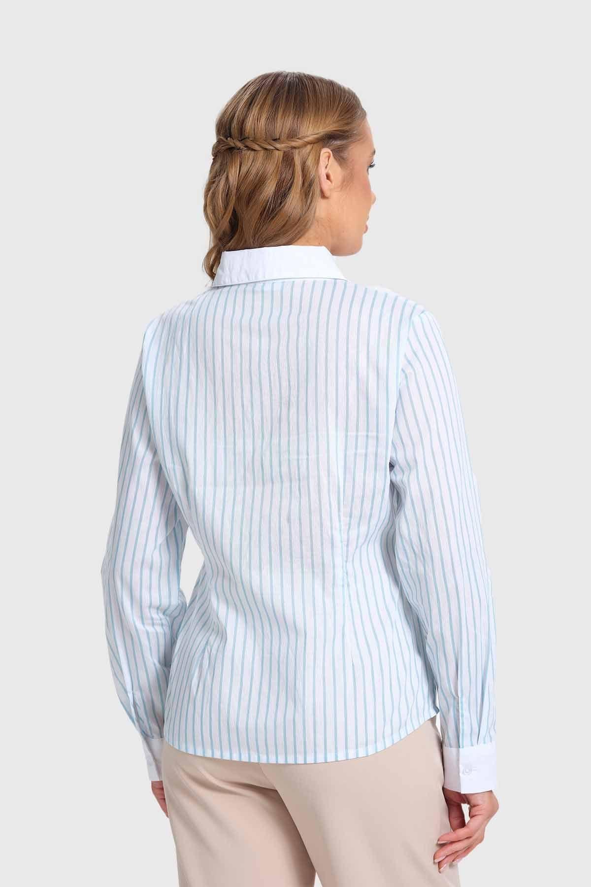 Blusa Mujer Abotonadas Con Rayas Celeste-2