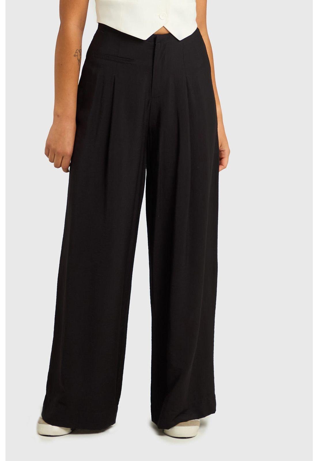 Pantalón Mujer Sastre Fluido Negro-0