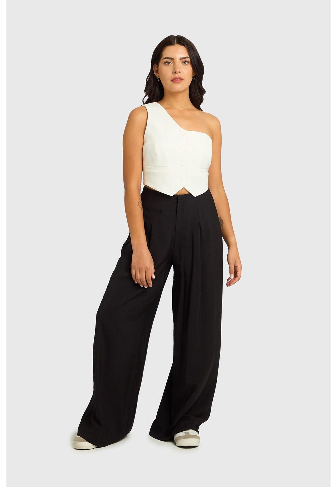 Pantalón Mujer Sastre Fluido Negro-2