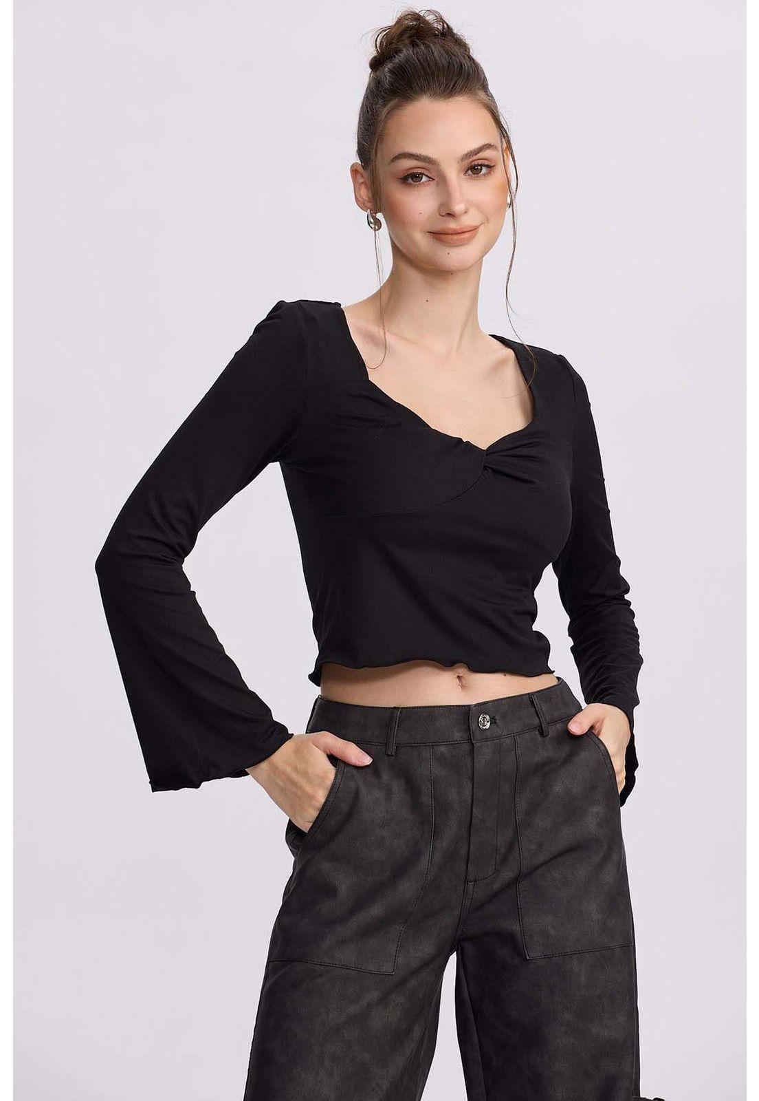 Polera Mujer Escote V Negro - ll-0