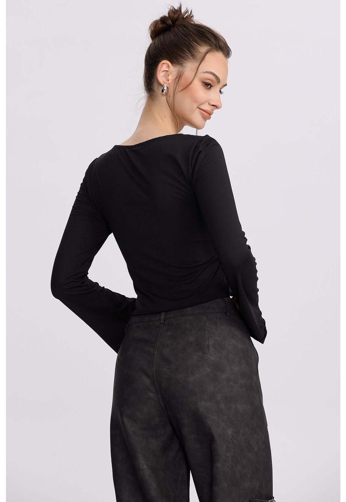 Polera Mujer Escote V Negro - ll-2