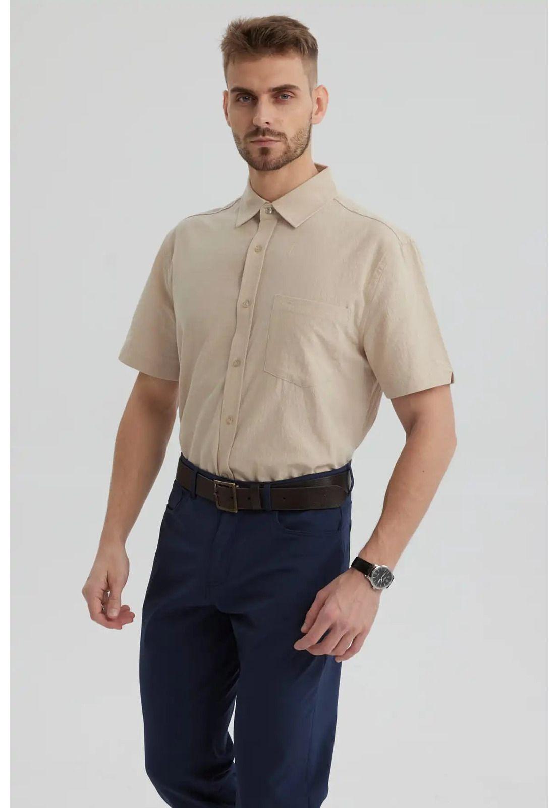 Camisa Hombre Lisa Beige - lll-1