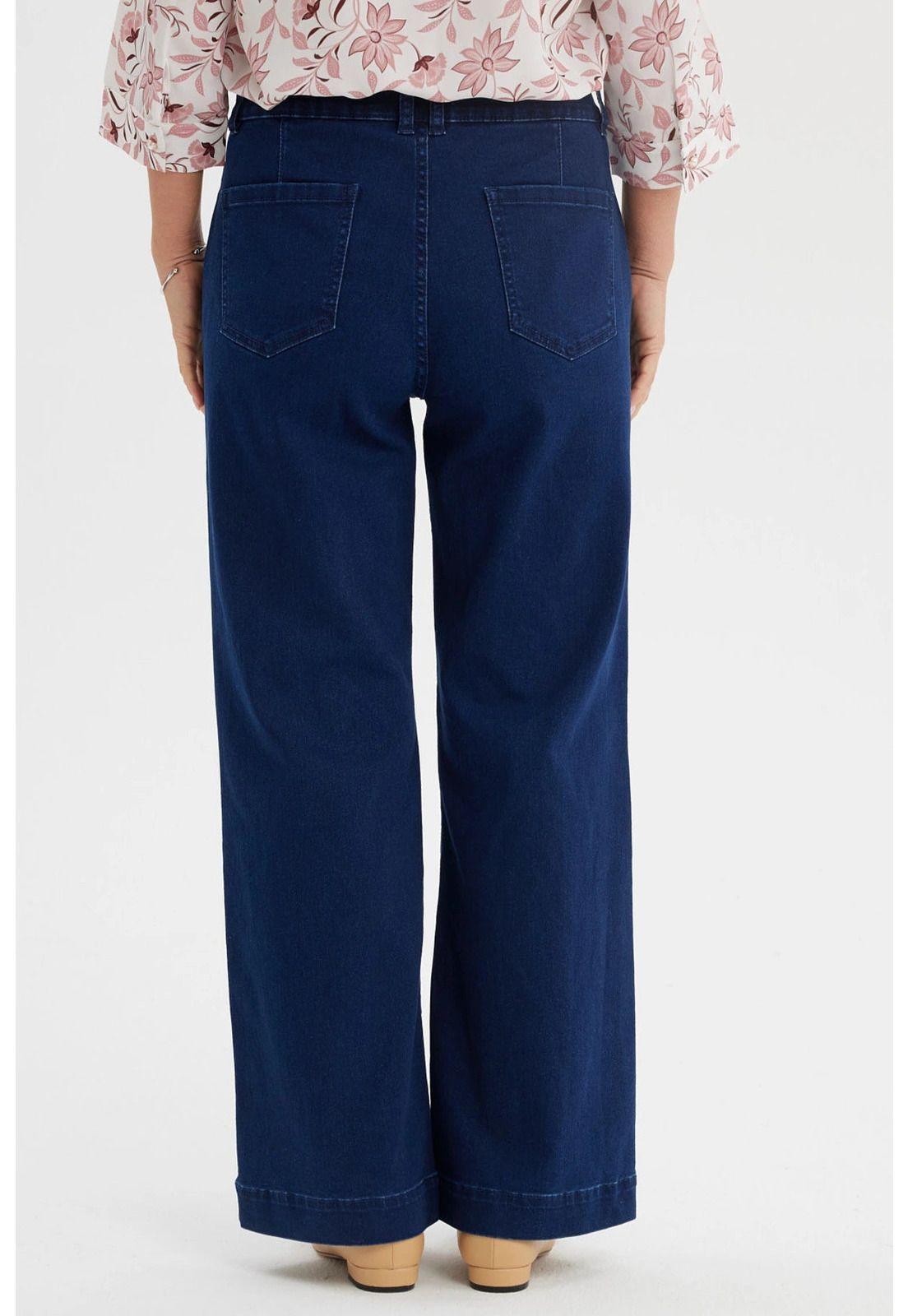 Jeans Mujer Flare Botones Delantero Azul Oscuro-2