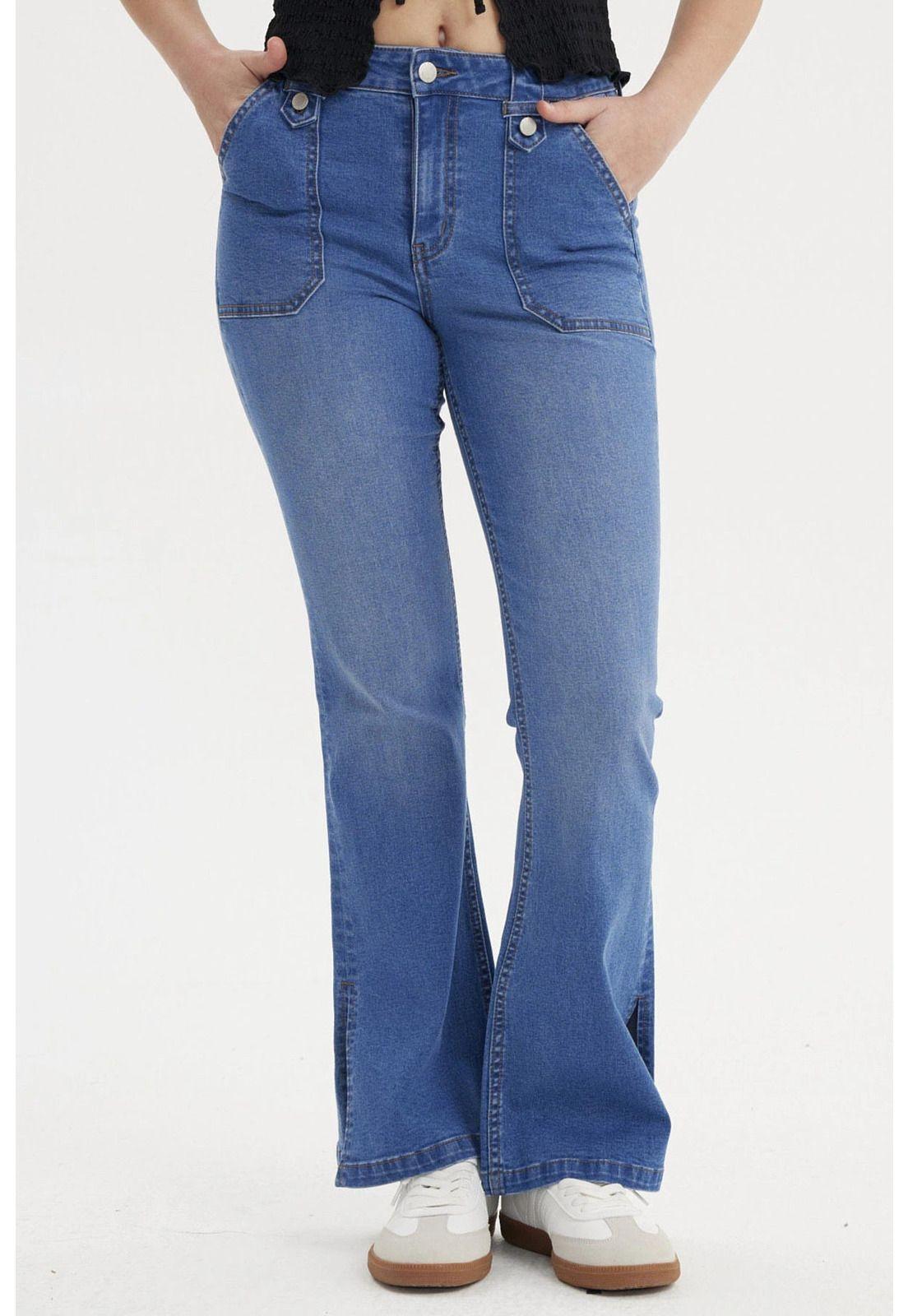 Jeans Mujer Flare Botones Azul-0