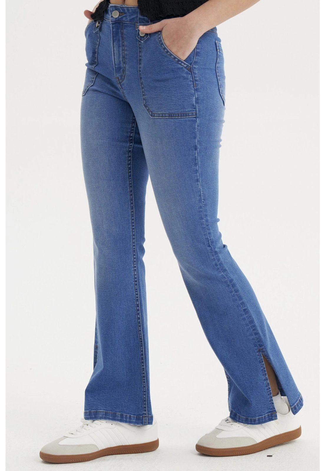 Jeans Mujer Flare Botones Azul-1