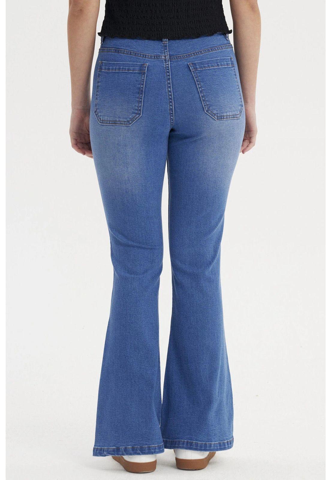 Jeans Mujer Flare Botones Azul-2