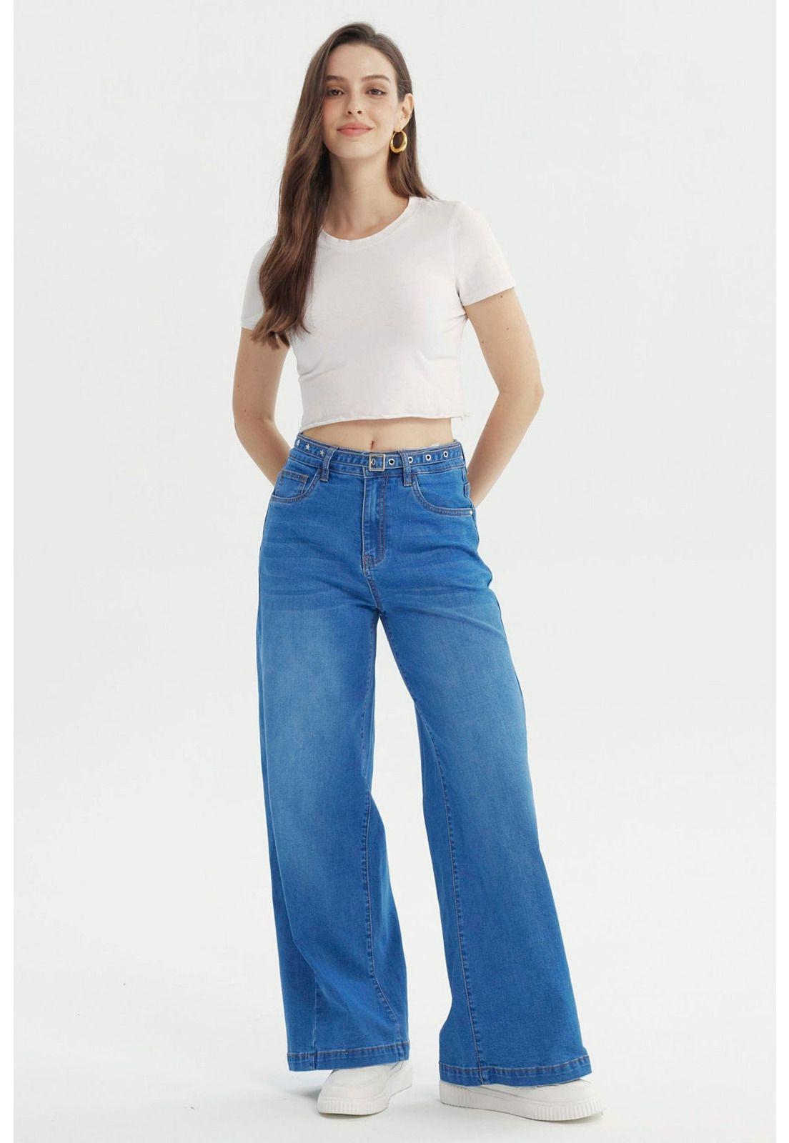 Jeans Mujer Moda Wide Leg Azul - ll-3