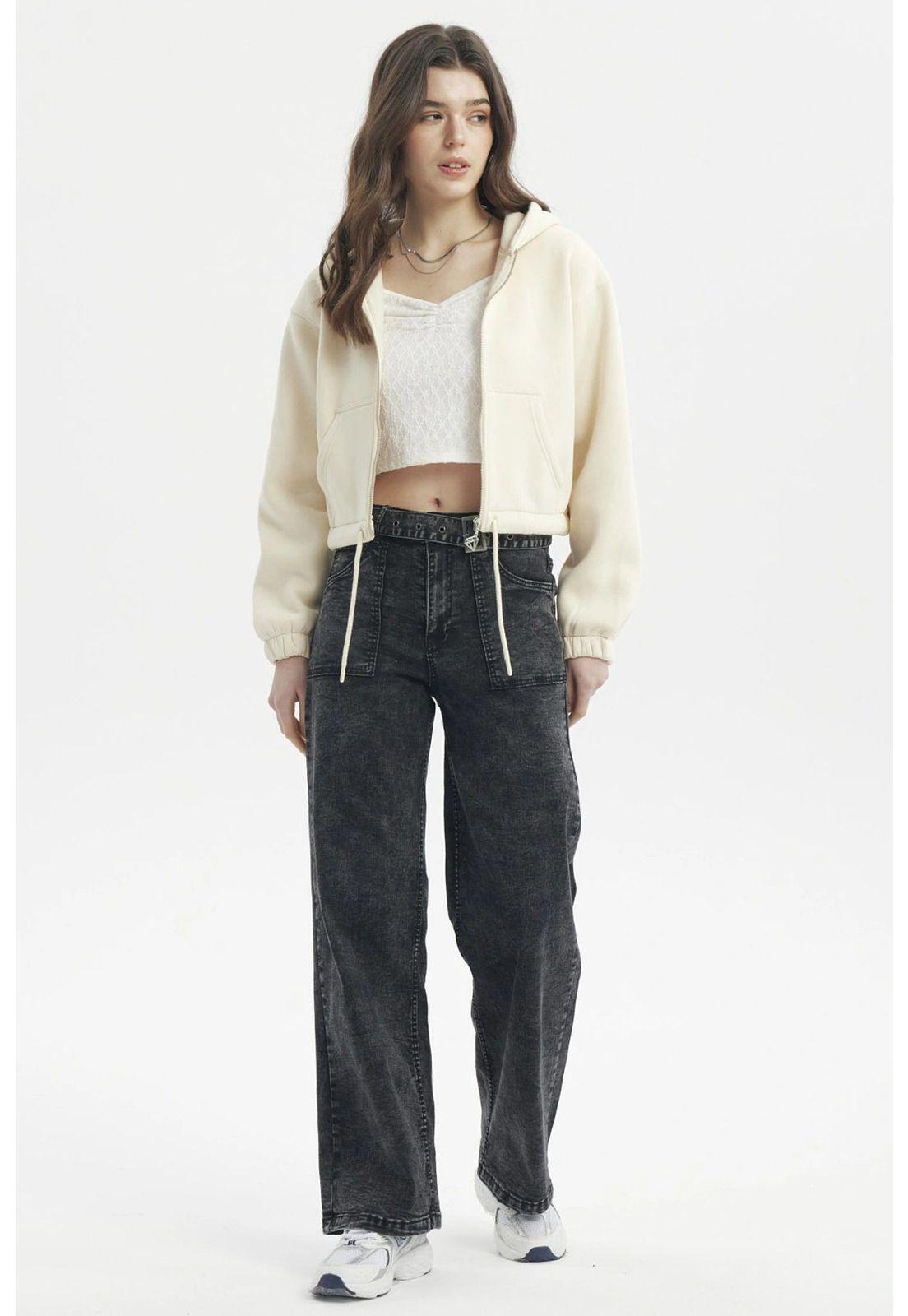 Polerón Mujer Zipper Crop Crema-3