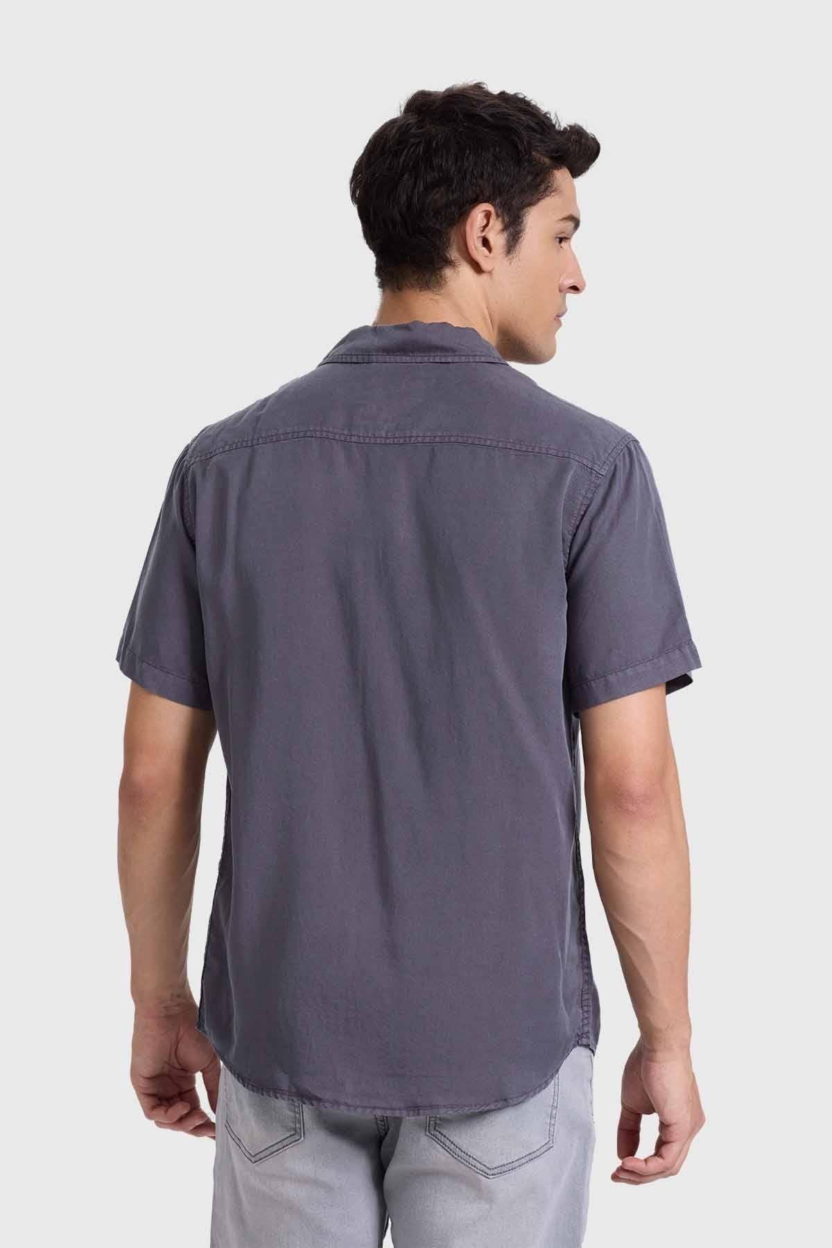 Camisa Hombre Con Bolsillo Gris-2