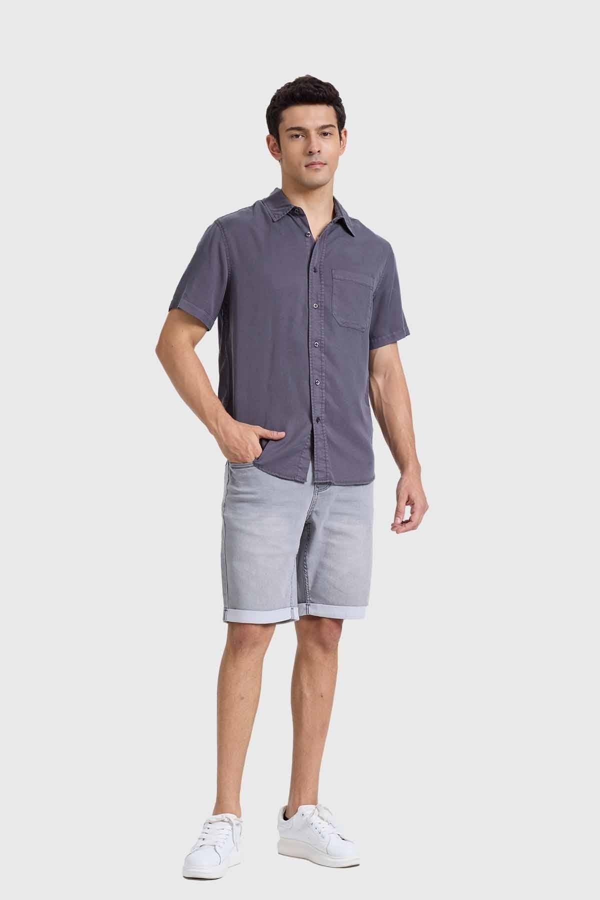 Camisa Hombre Con Bolsillo Gris-3