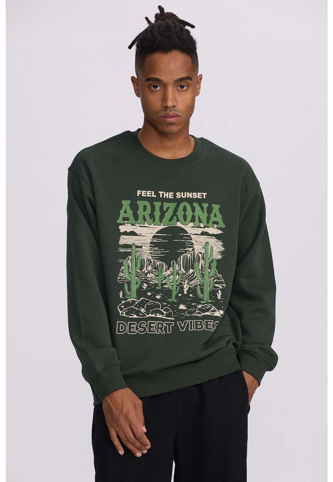 Polerón Hombre Central Print Verde Militar-0