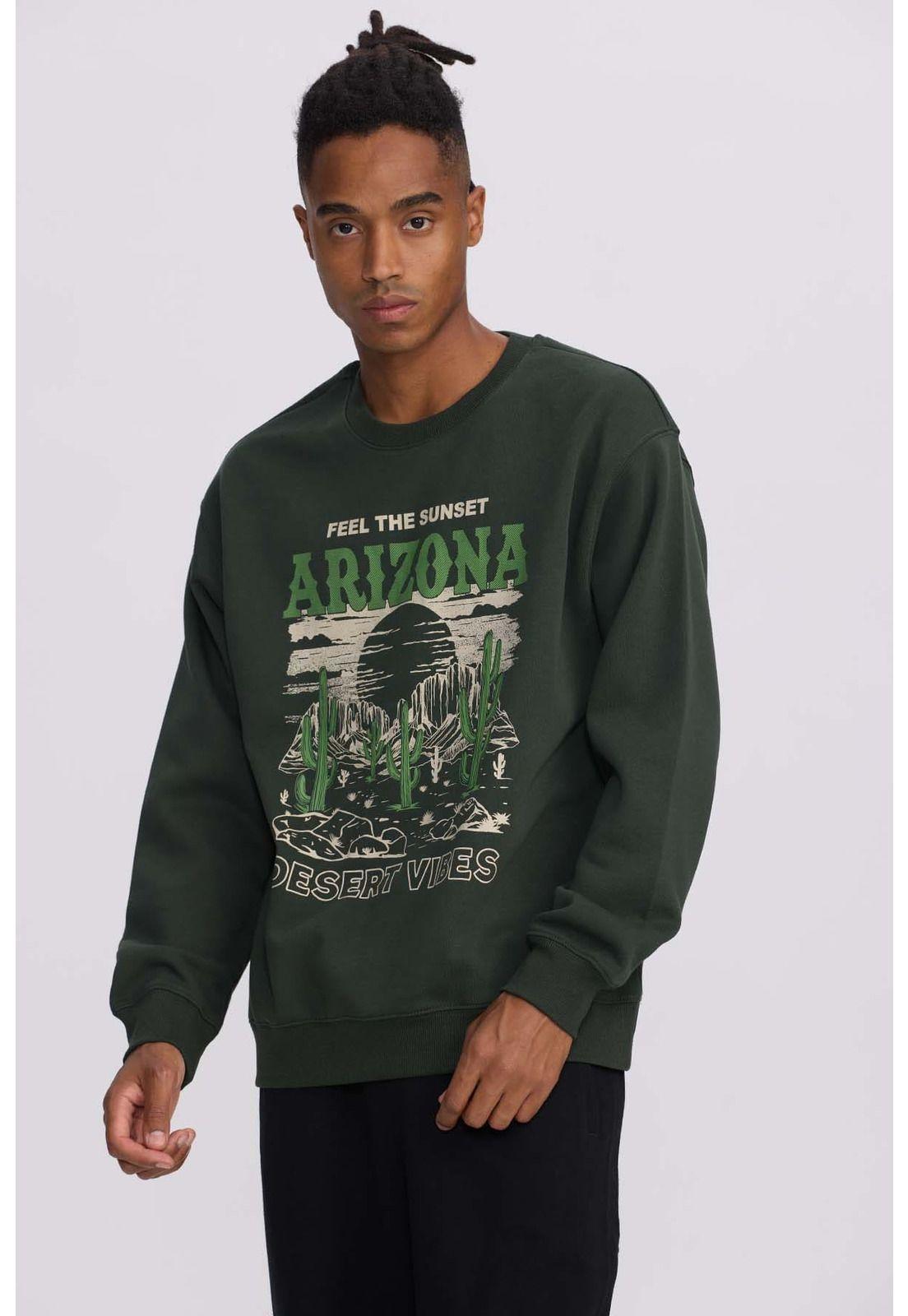 Polerón Hombre Central Print Verde Militar-1