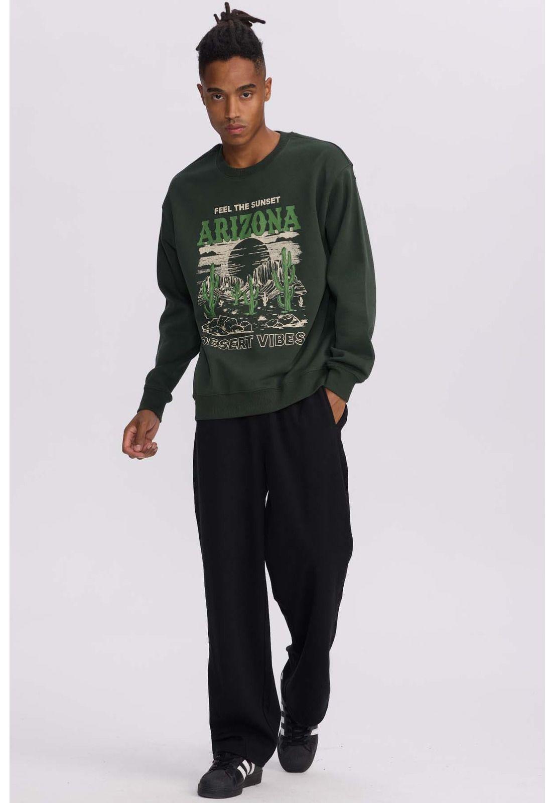 Polerón Hombre Central Print Verde Militar-3