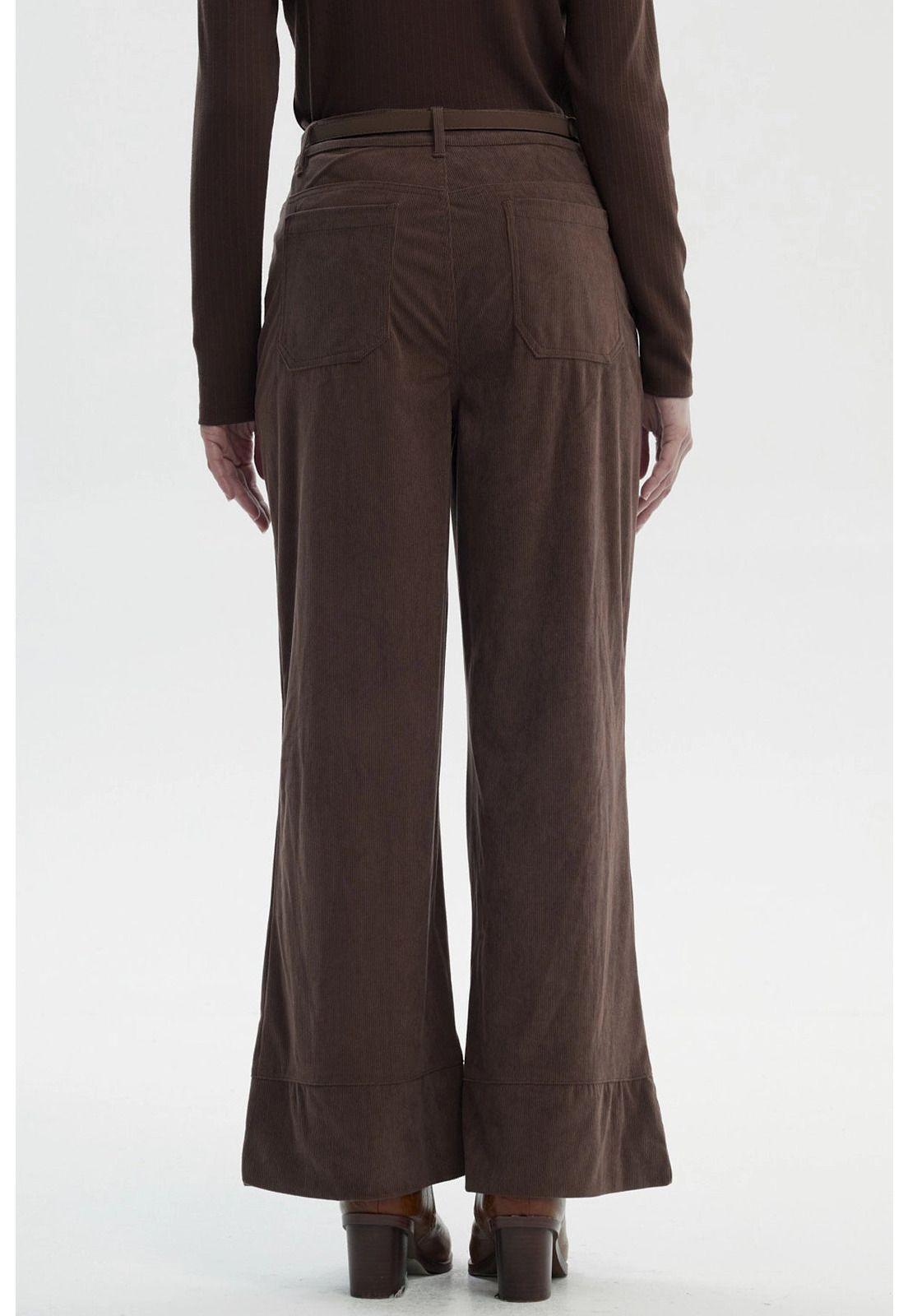 Pantalón Mujer Wide Leg Cotelé Café Claro-2