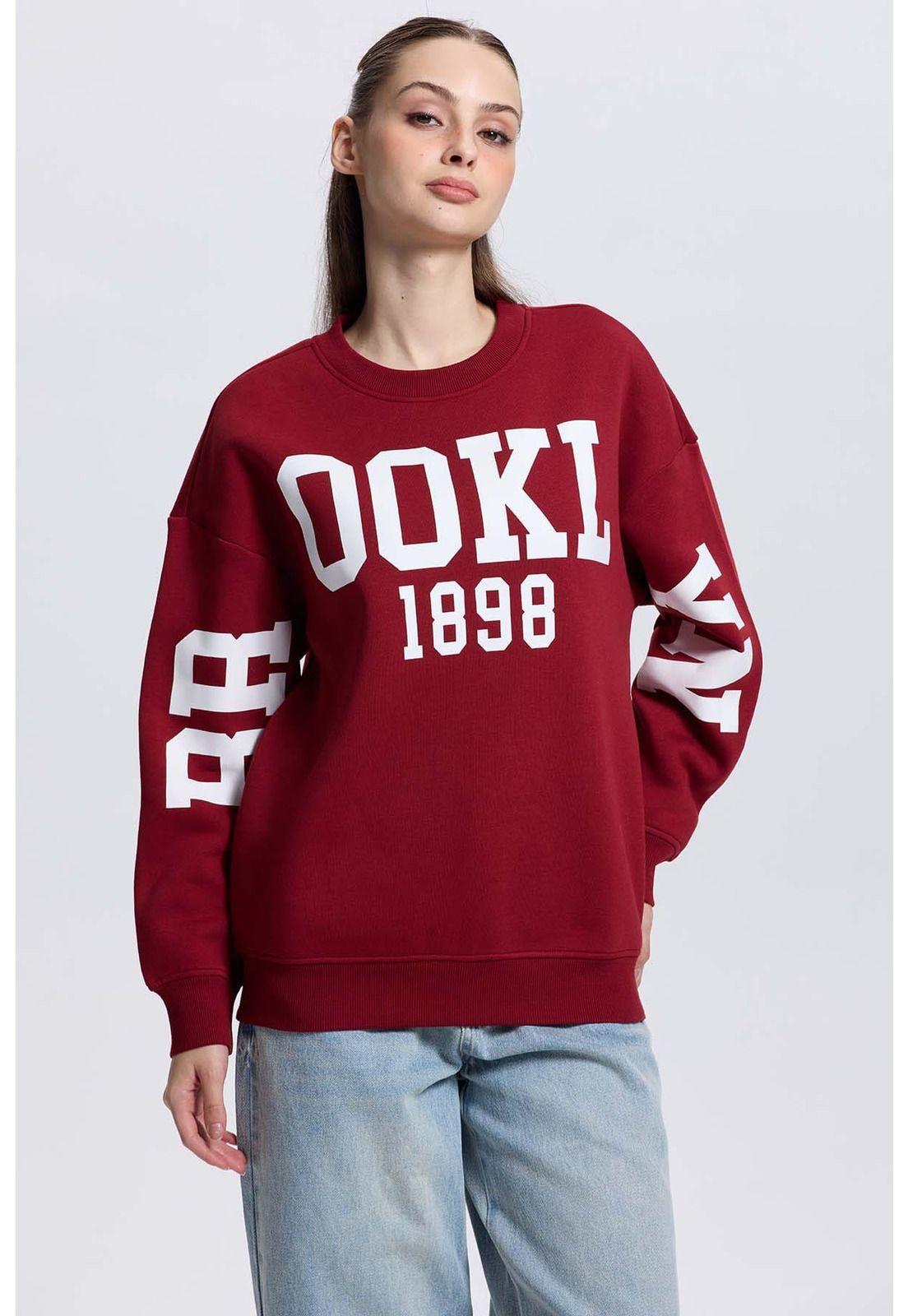 Polerón Mujer Print Mangas Burdeo-0