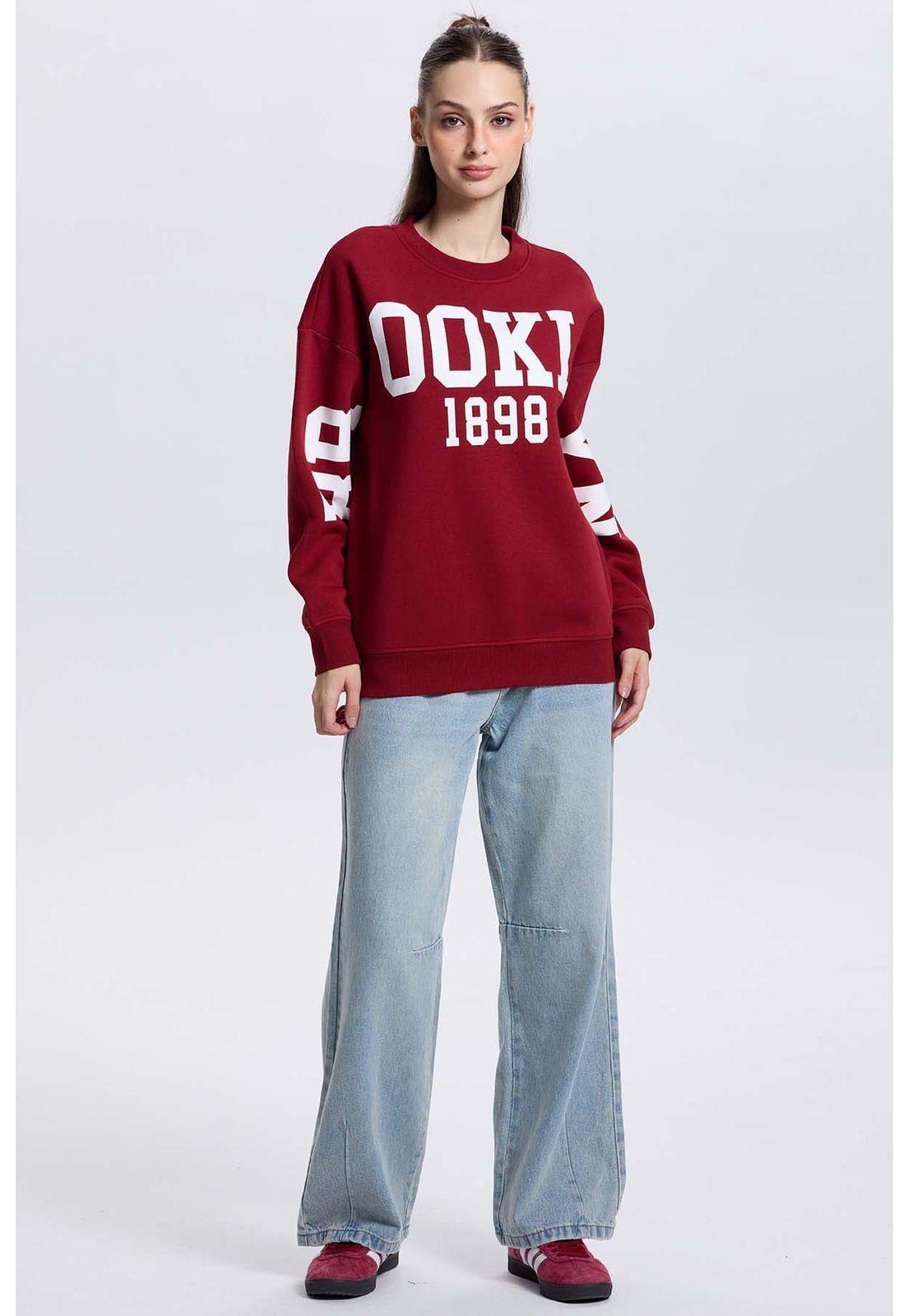 Polerón Mujer Print Mangas Burdeo-3