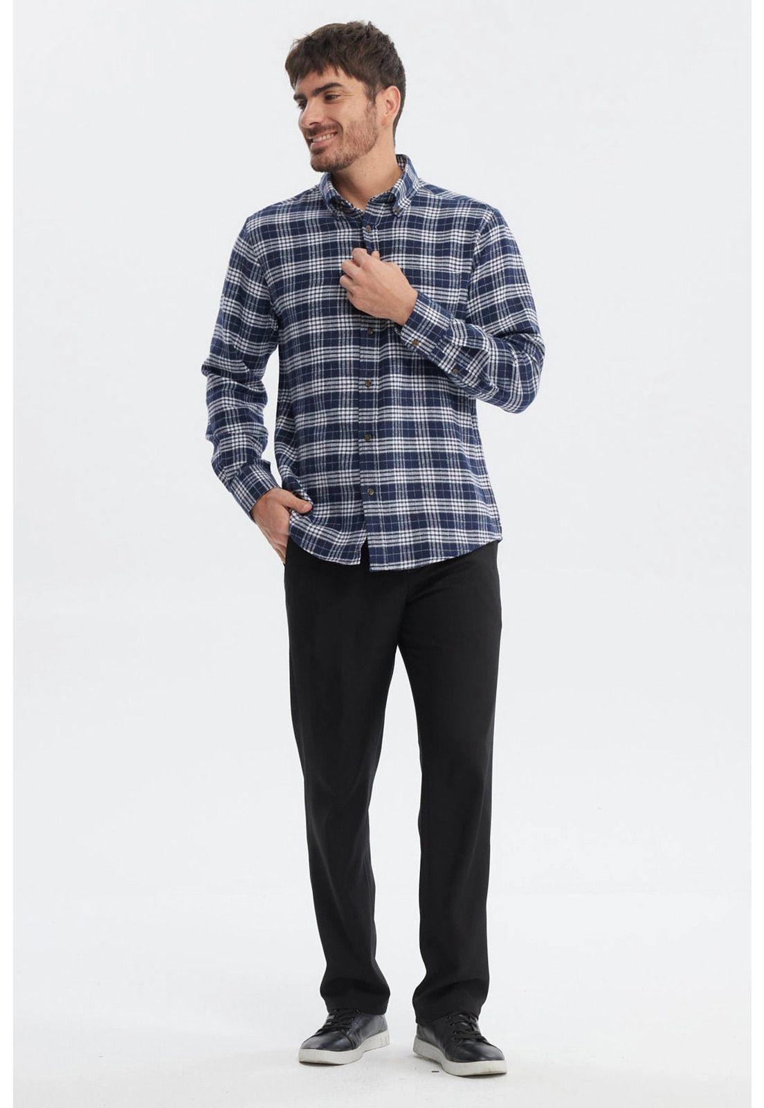 Camisa Hombre Franela Básica Azul Marino-3