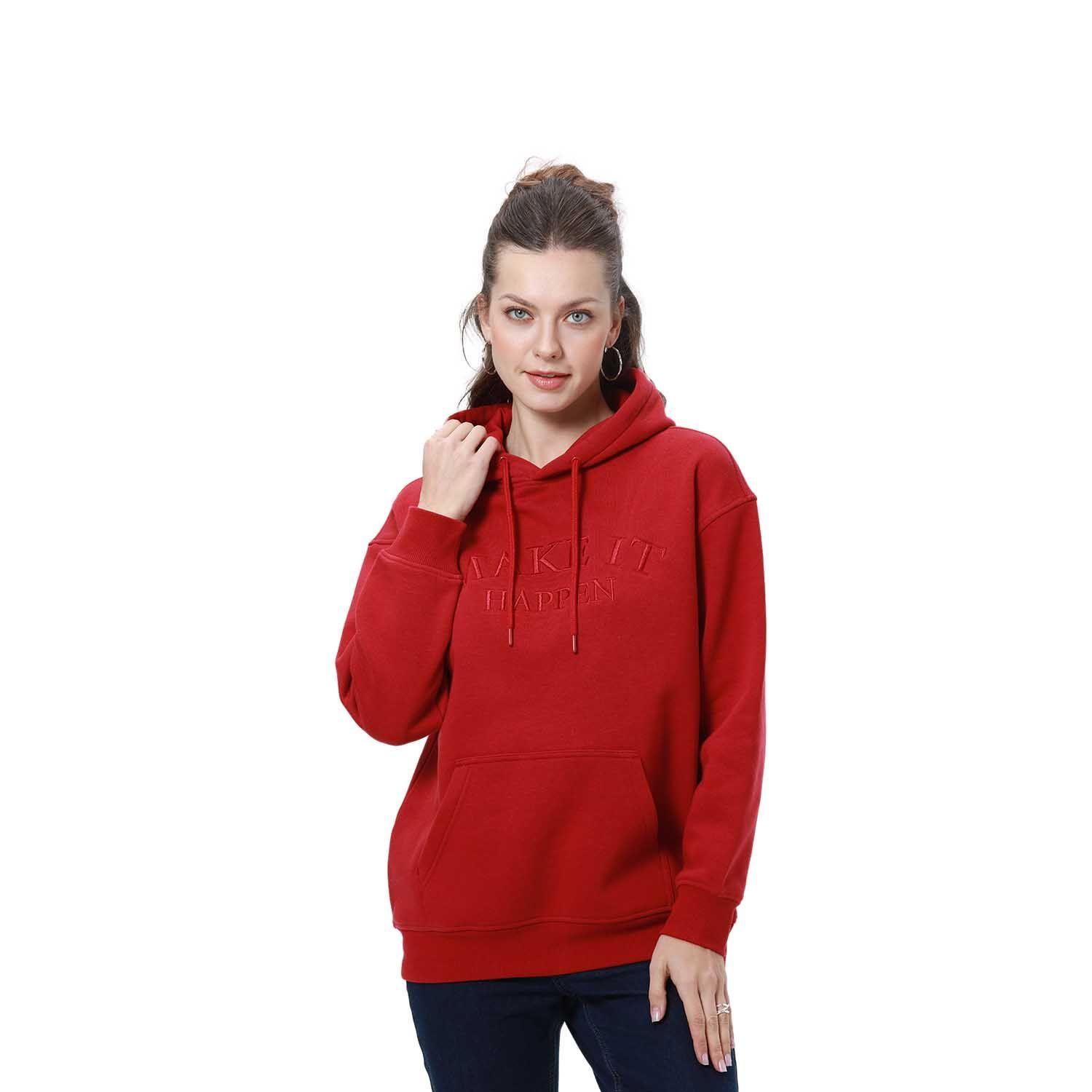 Polerón Mujer Canguro Print Rojo Oscuro-0