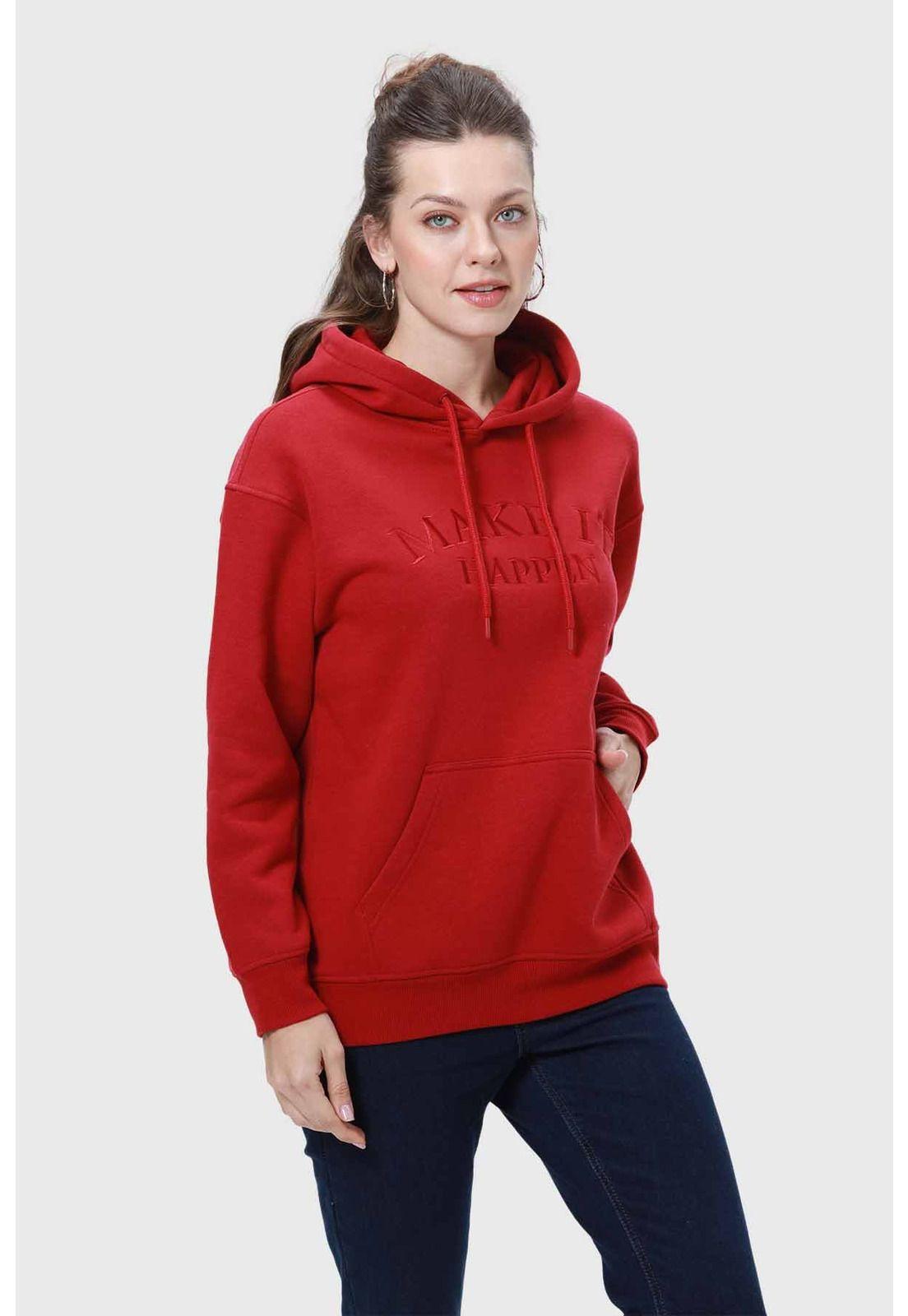 Polerón Mujer Canguro Print Rojo-1