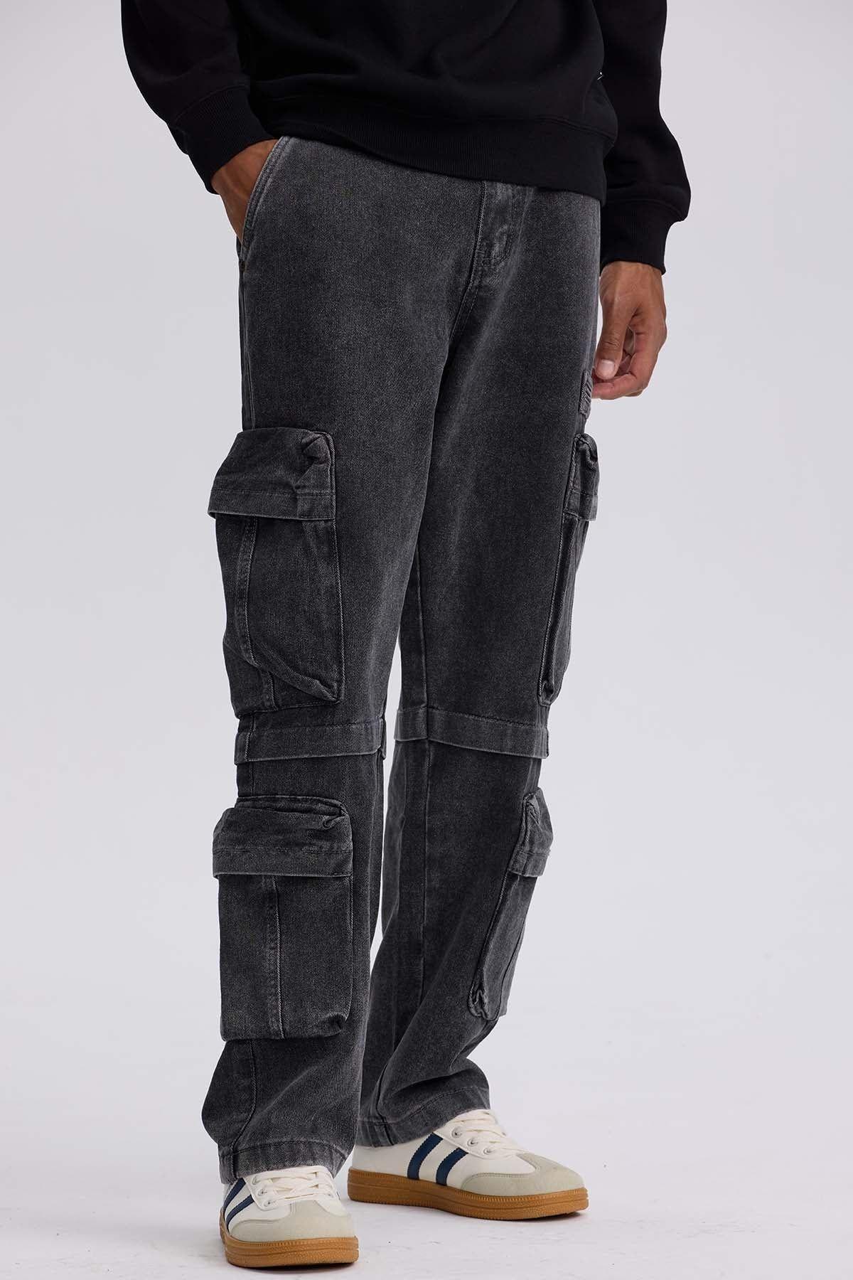 Jeans Hombre Doble Cargo Gris-0