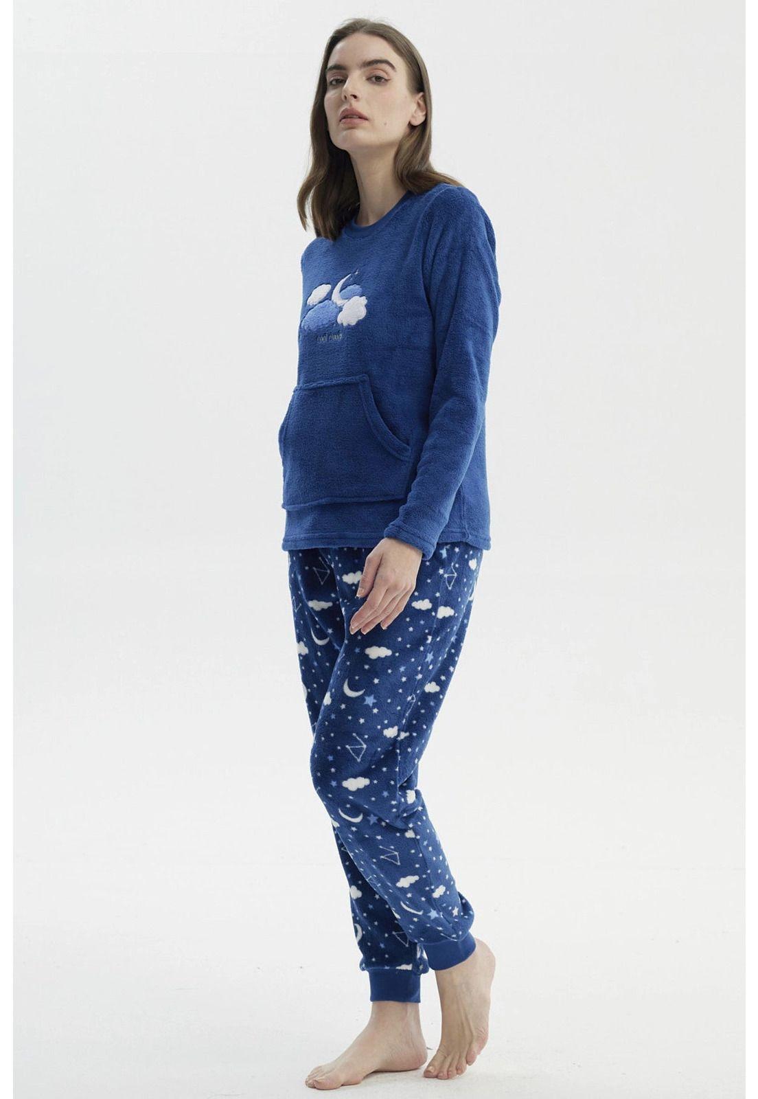 Pijama Mujer Polera Y Pantalón Azul-3