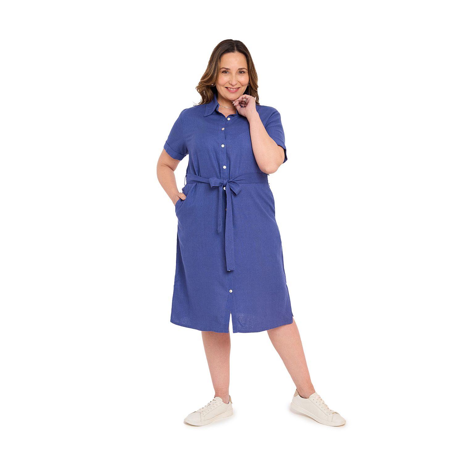 Vestido Mujer Lino Abotonado Azul Fashions Park-0
