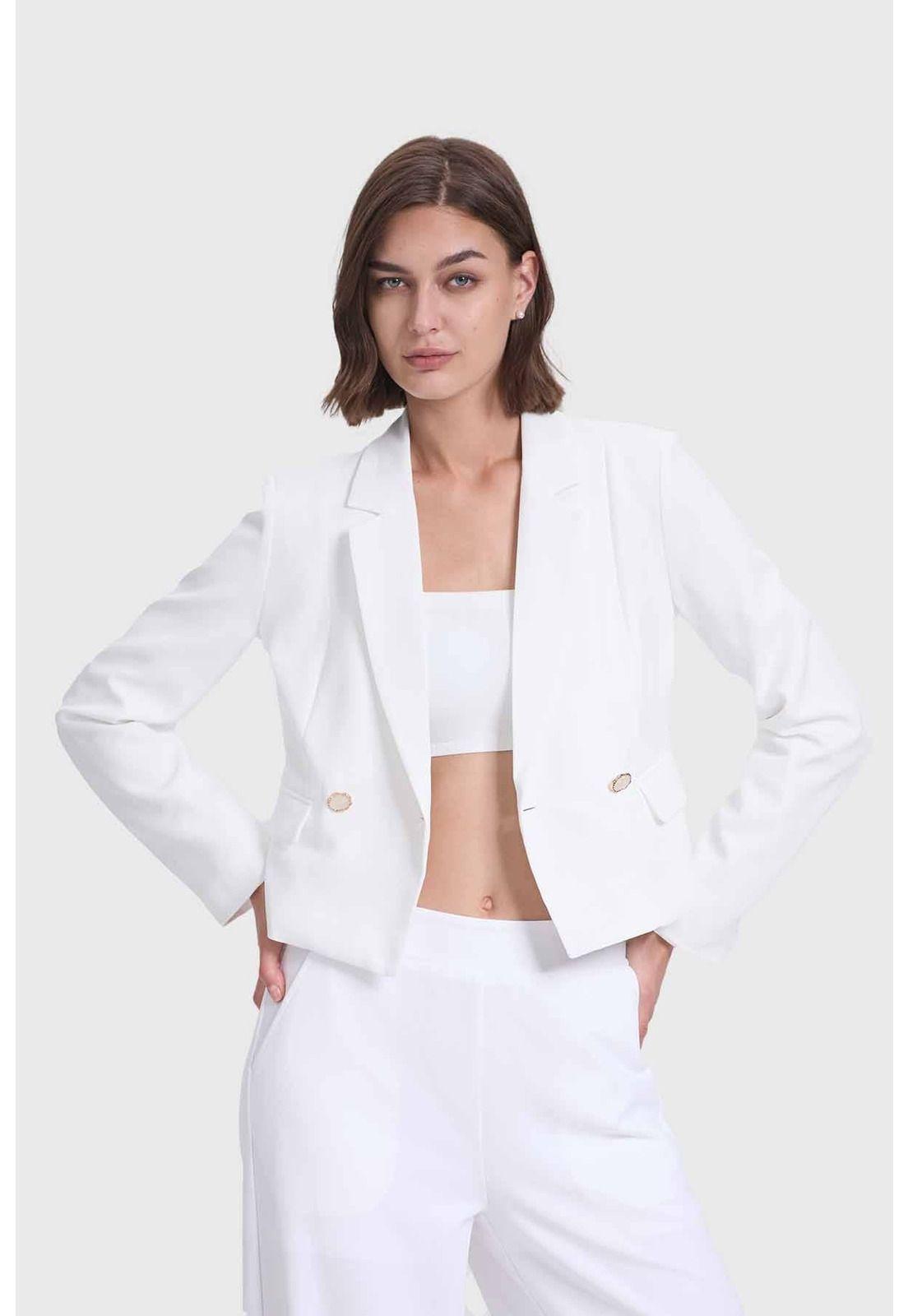 Blazer Mujer Corte Cruzado Crudo-0