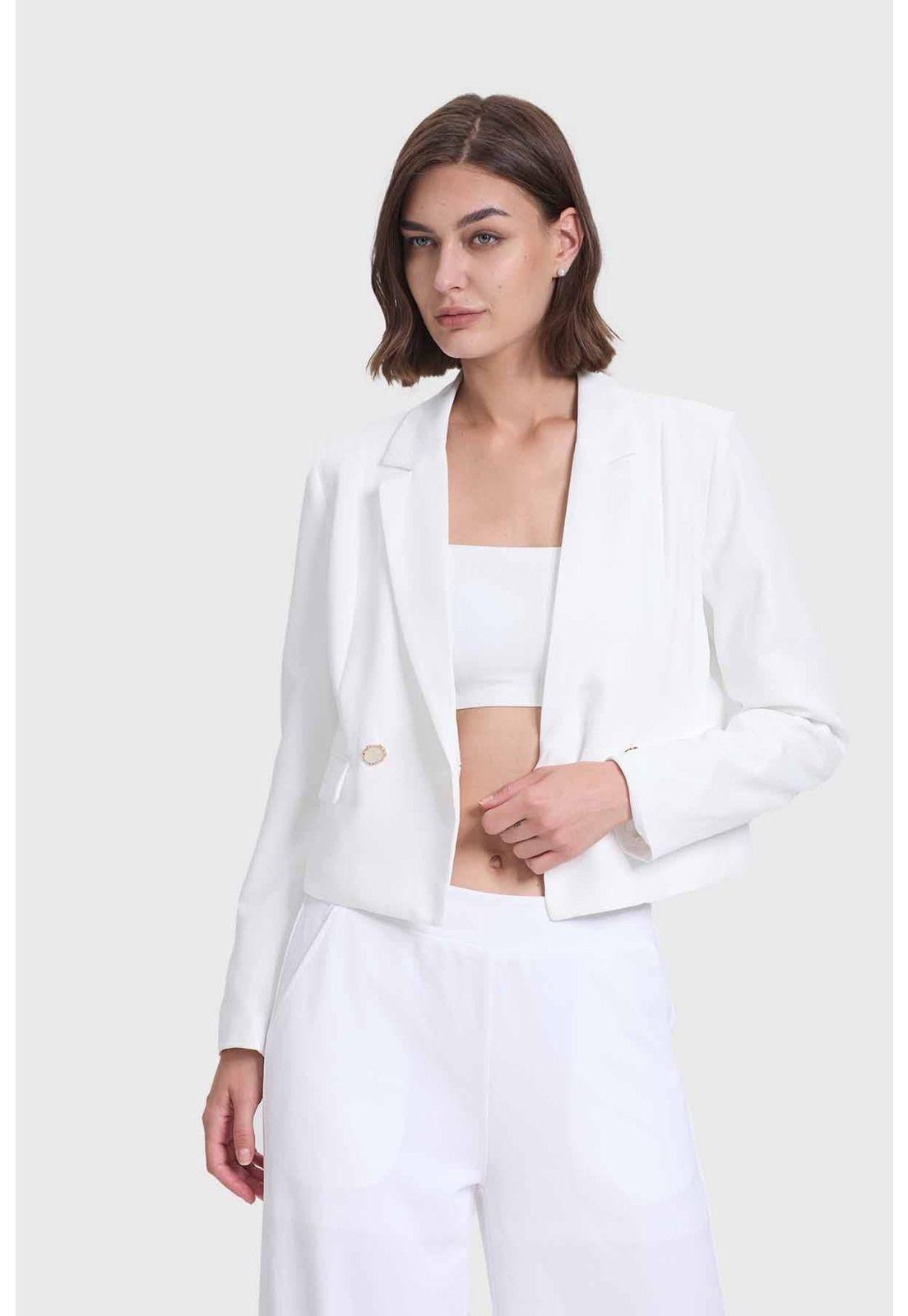 Blazer Mujer Corte Cruzado Crudo-1