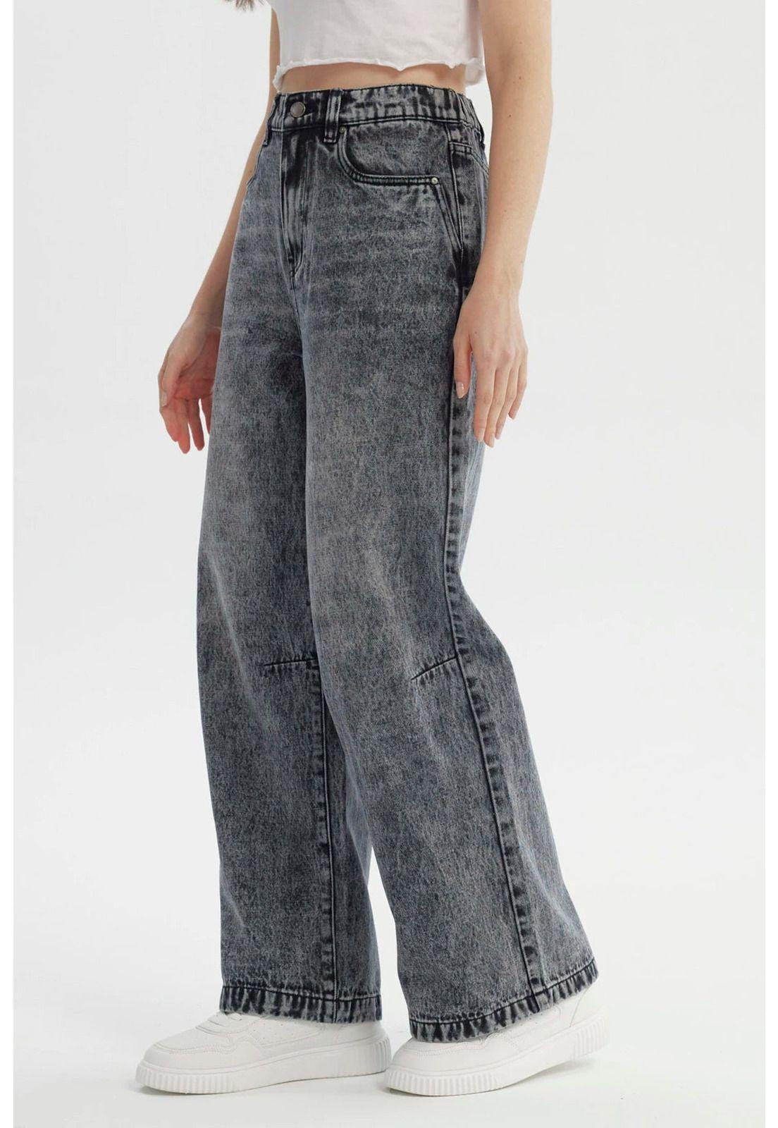 Jeans Mujer Moda Wide Leg Gris-1
