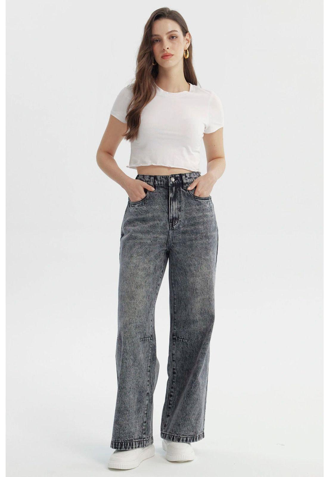 Jeans Mujer Moda Wide Leg Gris-3