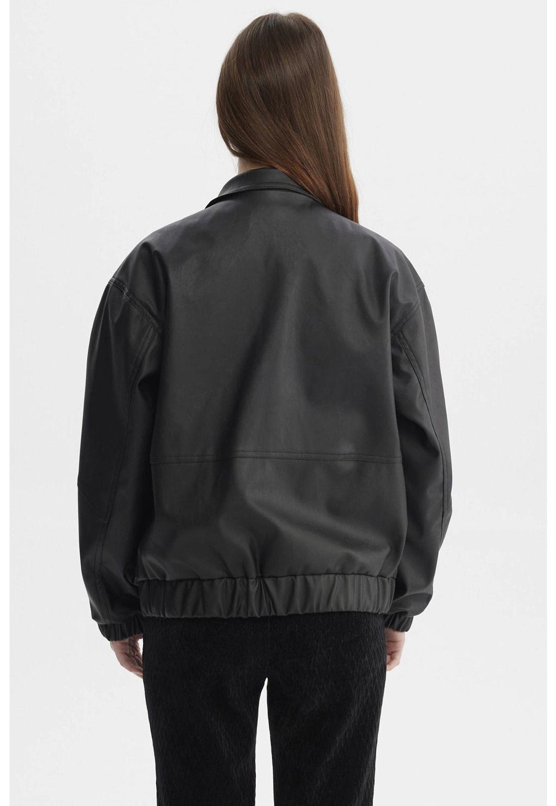 Chaqueta Mujer Oversize Efecto Cuero Negro-2