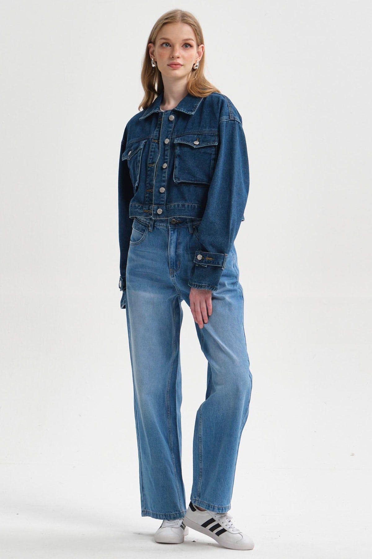 Jeans Mujer Ajuste Cintura Azul Claro-3